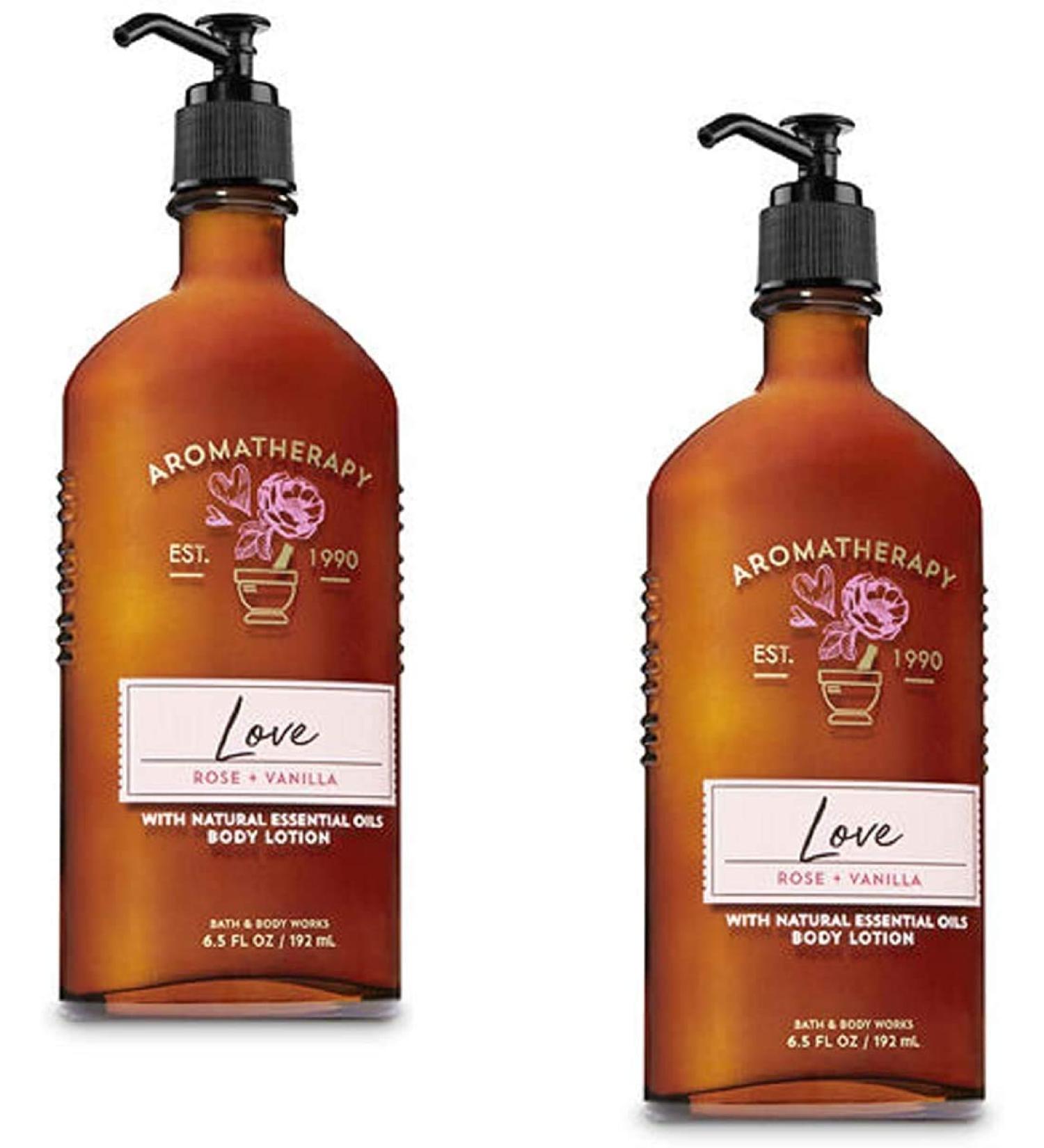 BATH AND BODY WORKS Aromatherapy LOVE - ROSE & VANILLA Lot of 2 Body Lotion - Full Size