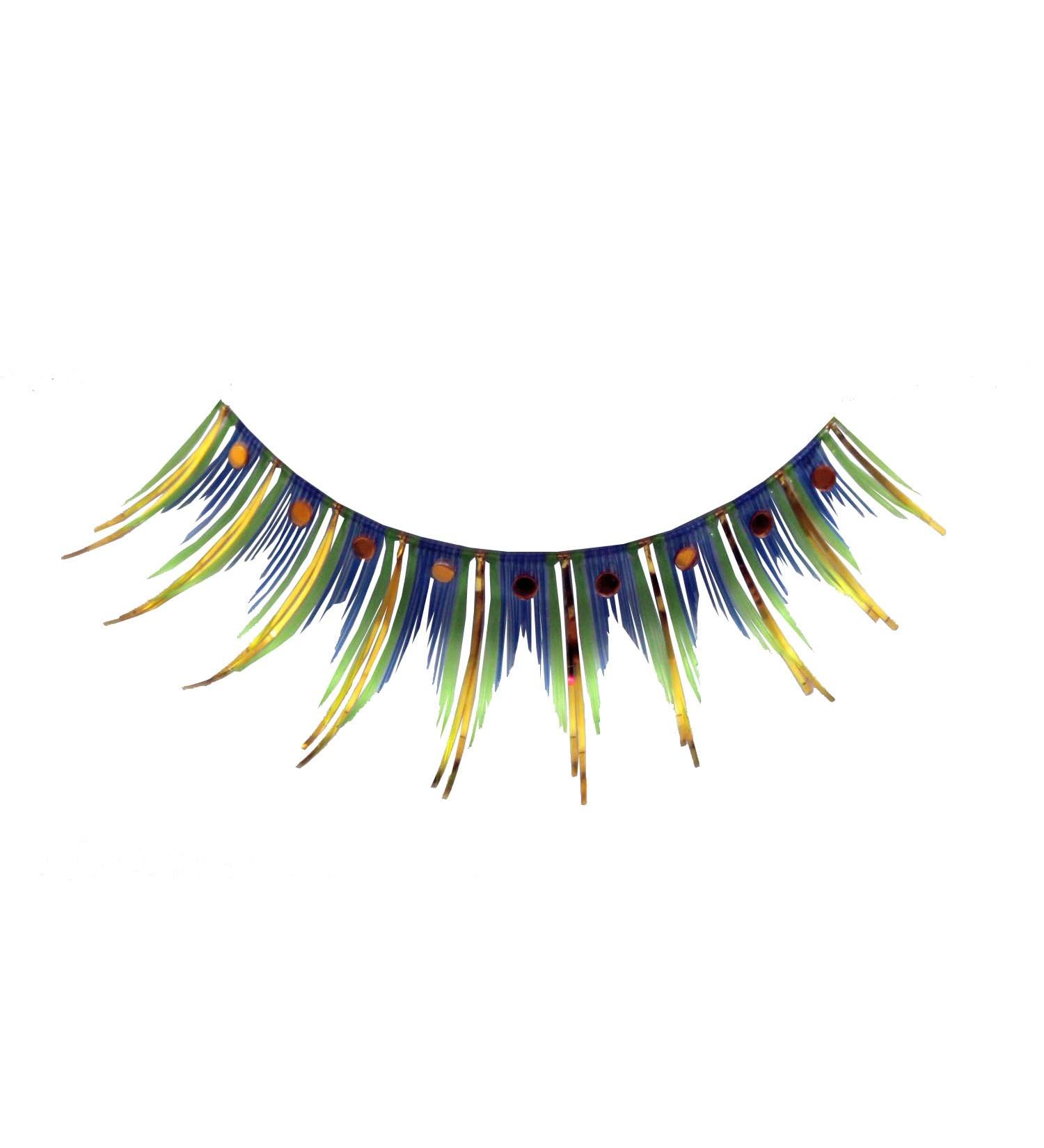 Eulenspiegel 001400 - Artificial eyelashes green/yellow metallic for carnival theme party