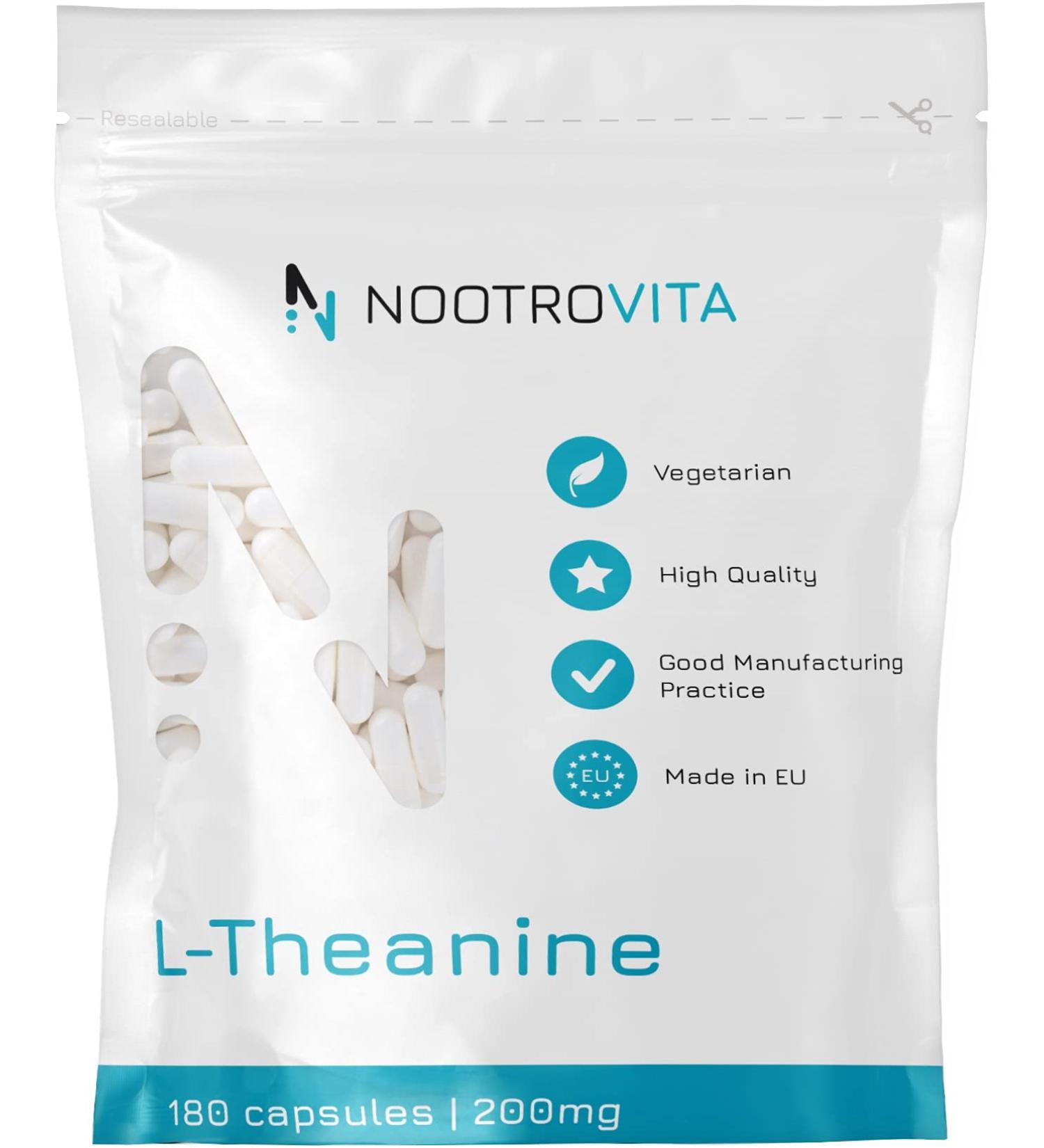  Nootrovita L-Theanine 200 mg 180 capsules for relaxation stress relief sleep and concentration | Vegan L-theanine with no artificial fillers | Allergen-free | Nootrovita - Buy Online on GoSupps.com
