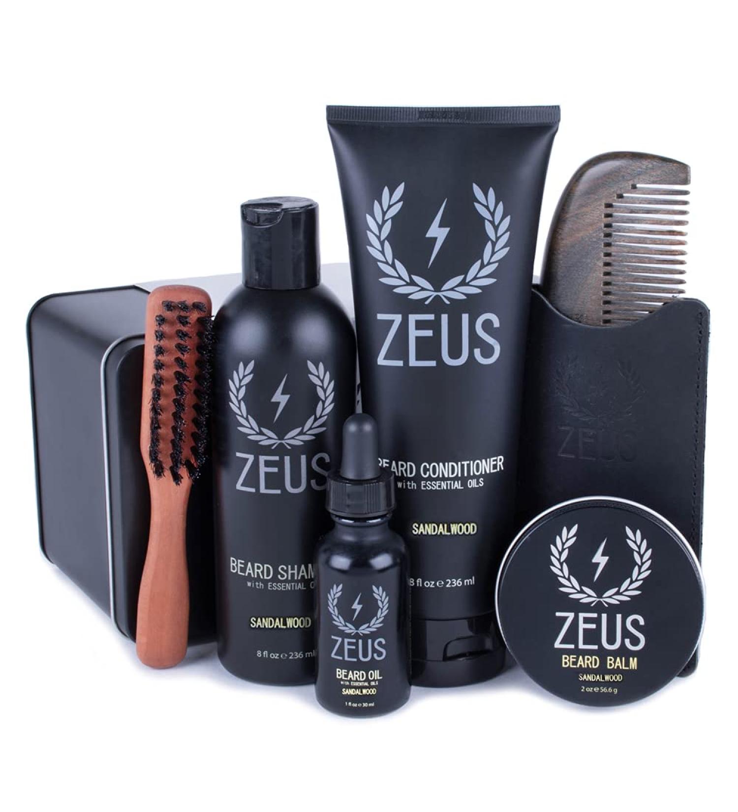ZEUS Premium Beard Care Kit Complete Grooming Set with Beard Wash Oil Balm Brush & Comb (Sandalwood) for Ultimate Grooming - Buy Online on GoSupps.com