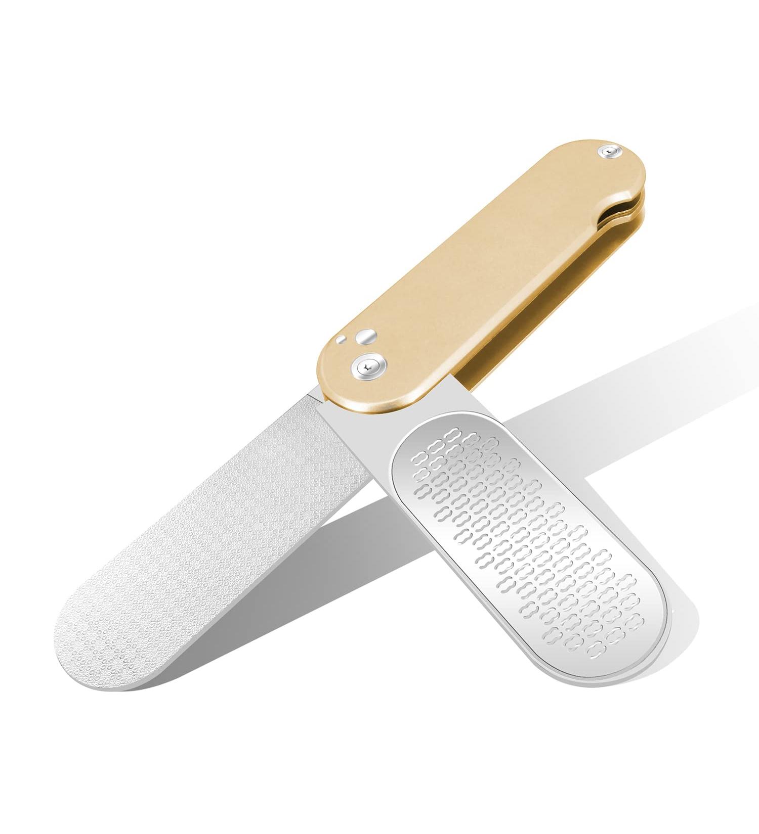 Foldable Foot Rasp File Callus Remover 3 in 1 Stainless Steel Pedicure Foot Scraper with 3 Sides to Remove Cracked Heels Hard Skin Smooth Feet Can Be Used Wet or Dry Skin(Champagne) - Buy Online on GoSupps.com