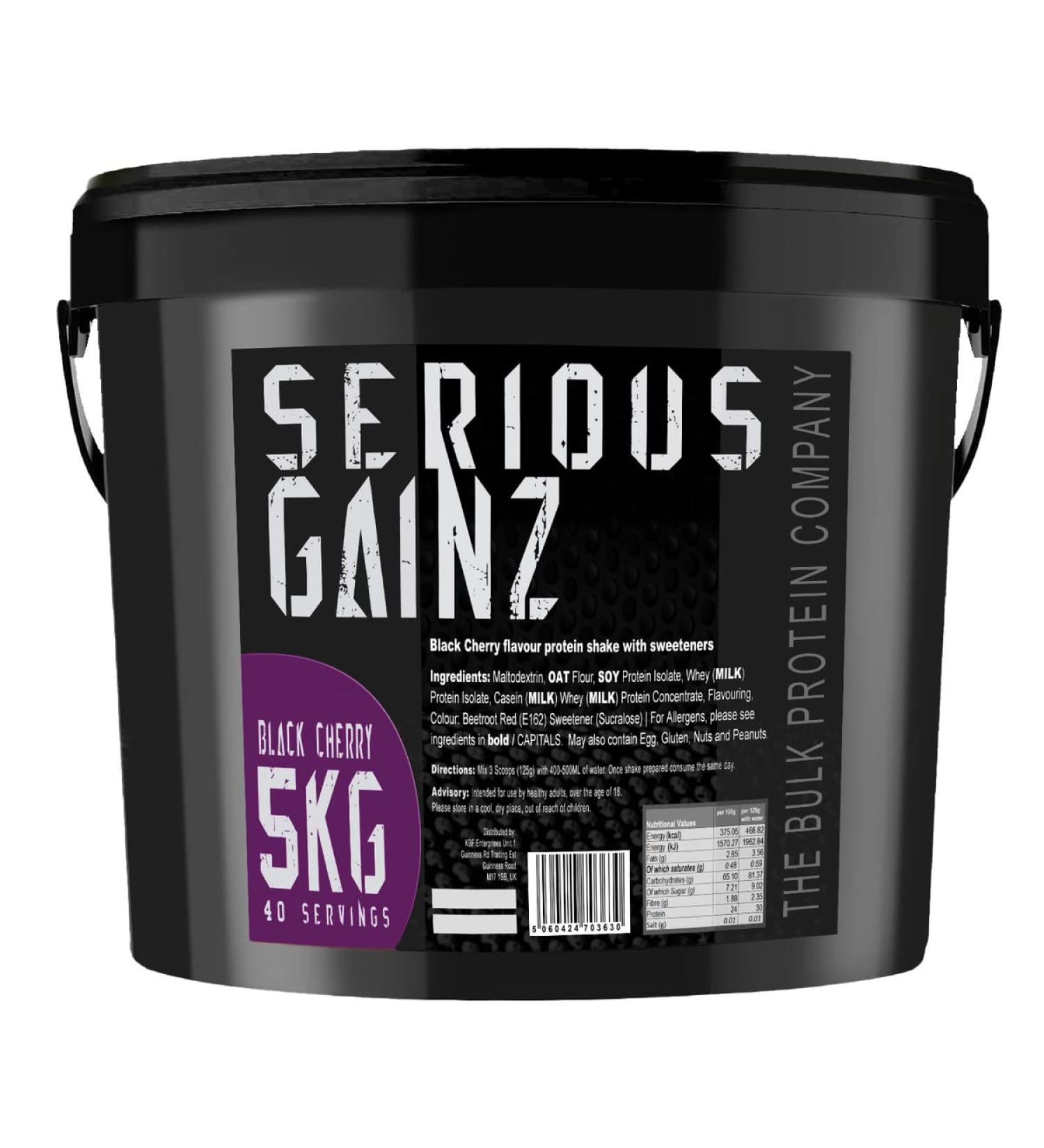The Bulk Protein Company SERIOUS GAINZ Whey Protein Powder - Black Cherry 5kg - 30g Protein - Weight Gain Mass Gainer - Buy Online on GoSupps.com