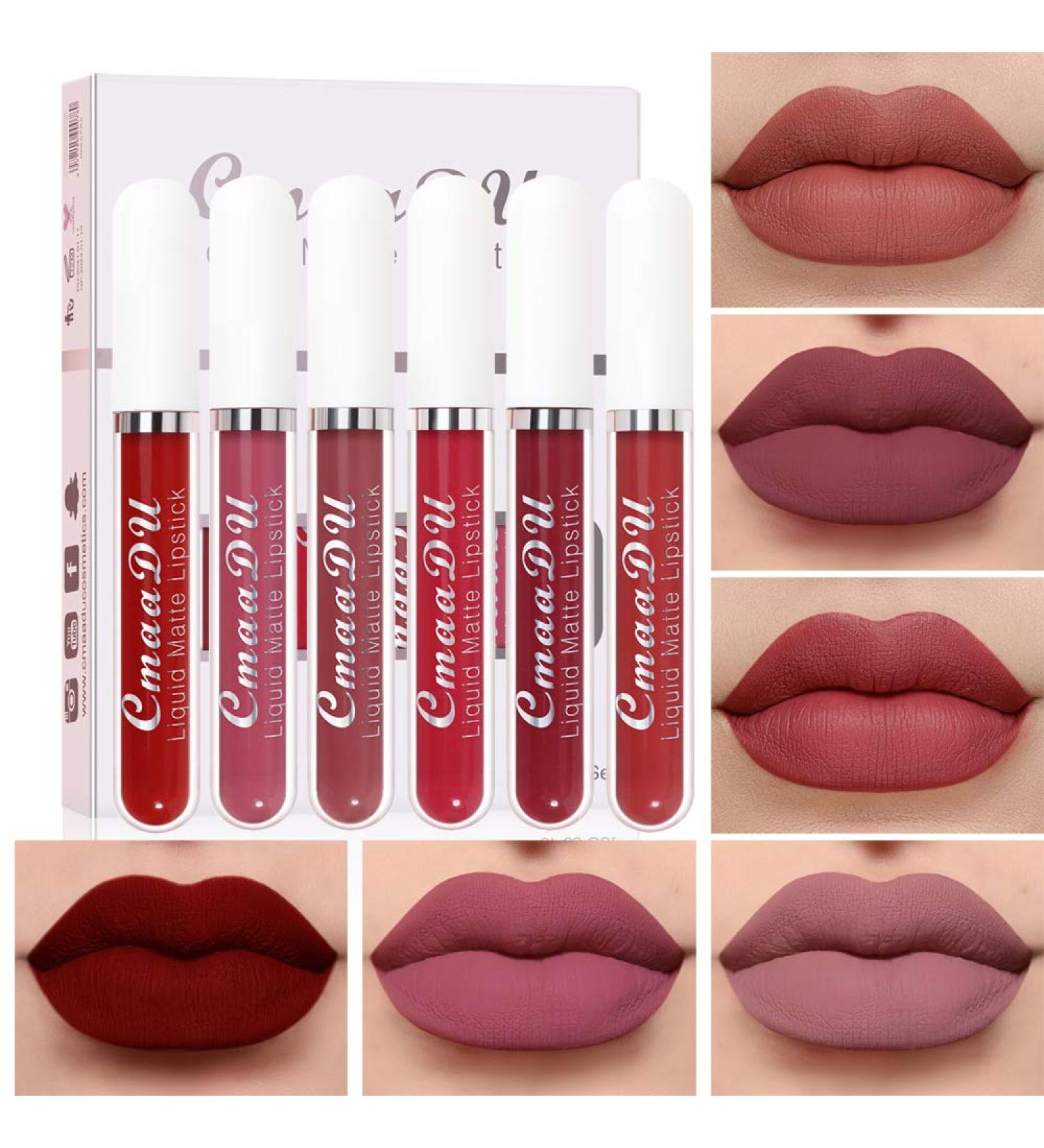 6Pcs Dark Red Matte Liquid Lipstick Set | Long Lasting, Waterproof Lip Stain | Gift Set for Women | Matte Makeup Collection - Buy Online on GoSupps.com