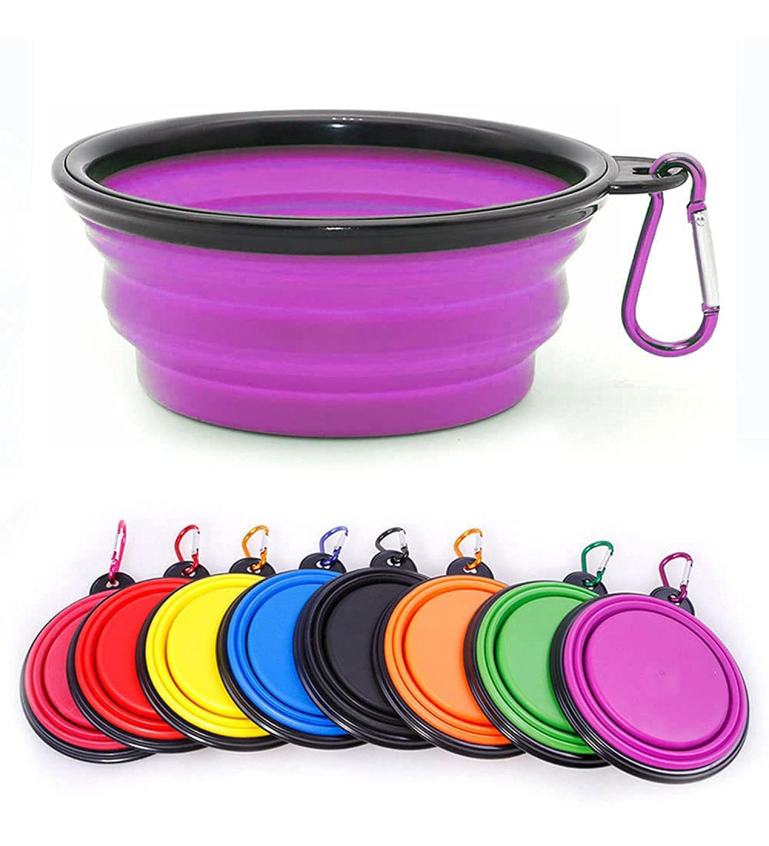 Combined Dog Bowl & Foldable Water Bowl for Pets Portable 350ml Violet Bowl with Carabiner | Ideal for Dogs & Cats - Buy Online on GoSupps.com
