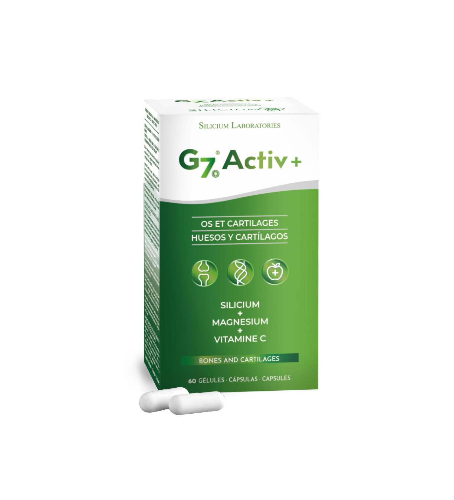 G7 Activ+. Improved formula. Food supplement based on silicon vitamin C and magnesium that contributes to the normal maintenance of bones and joints. Energy and Vitality. 60 capsules. - Buy Online on GoSupps.com