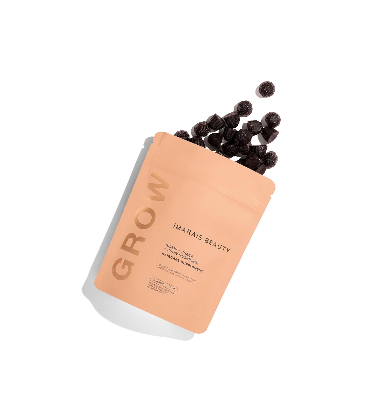 IMARA S Beauty Grow Haircare Gummies - Organic Mushroom Formula for Healthy Hair Growth & Nourished Scalp - Blueberry Flavor Sugar-Free 60 Count - Buy Online on GoSupps.com