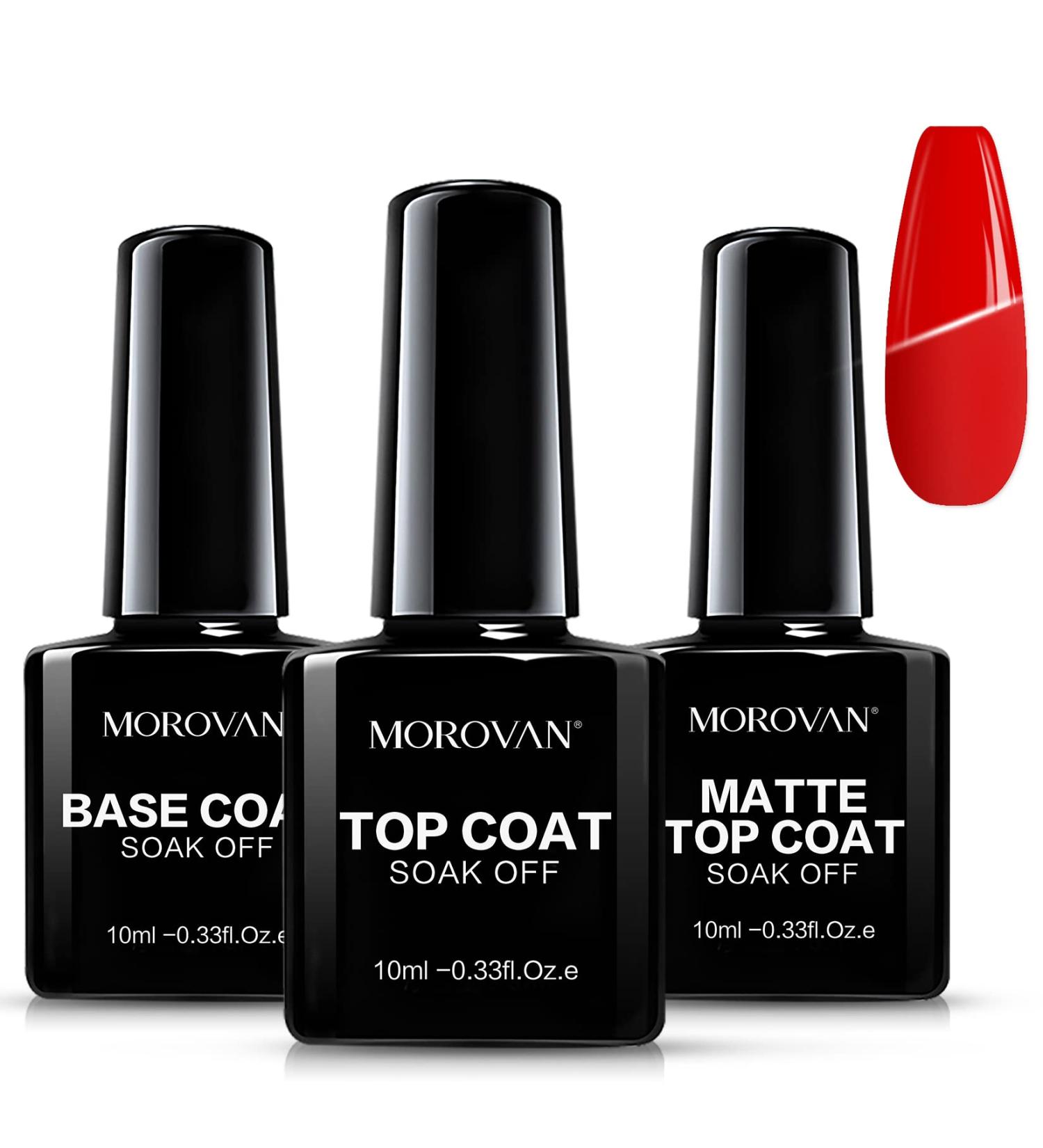 Morovan 3PCS No Wipe Gel Top Coat & Base Coat Set - Quick Dry, Long Lasting, Matte Mirror Finish - 10ML - For Home and Salon - Buy Online on GoSupps.com