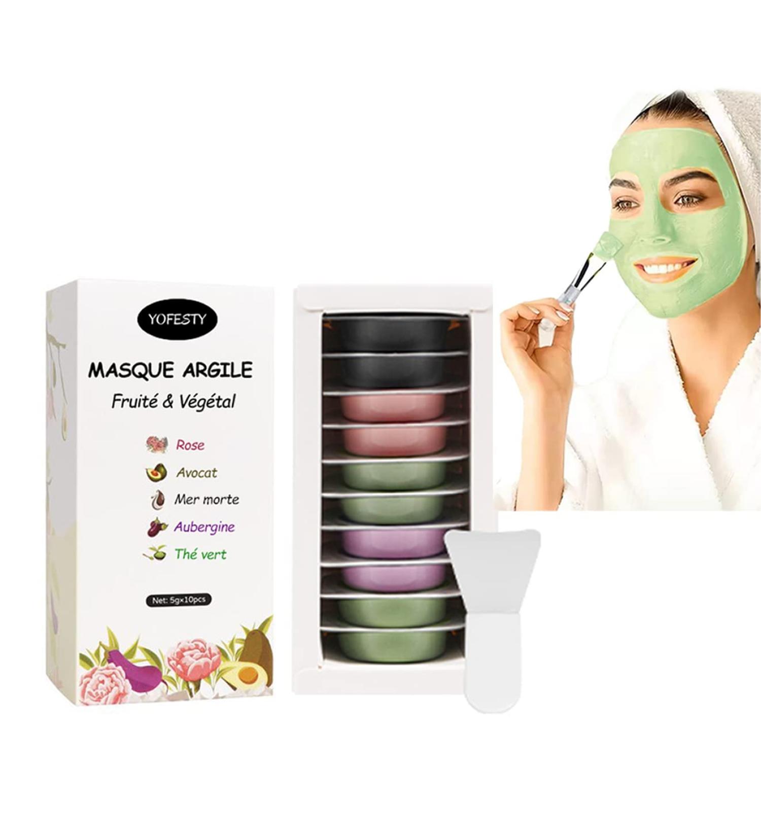 Yofesty - 10 Clay Masks - Face - Organic Natural - Rose Avocado Dead Sea Eggplant Green Tea - Moisturizing Absorbing Brightening Anti-aging - Normal Combination Dry Oily Skin - Travel & Gift - Buy Online on GoSupps.com