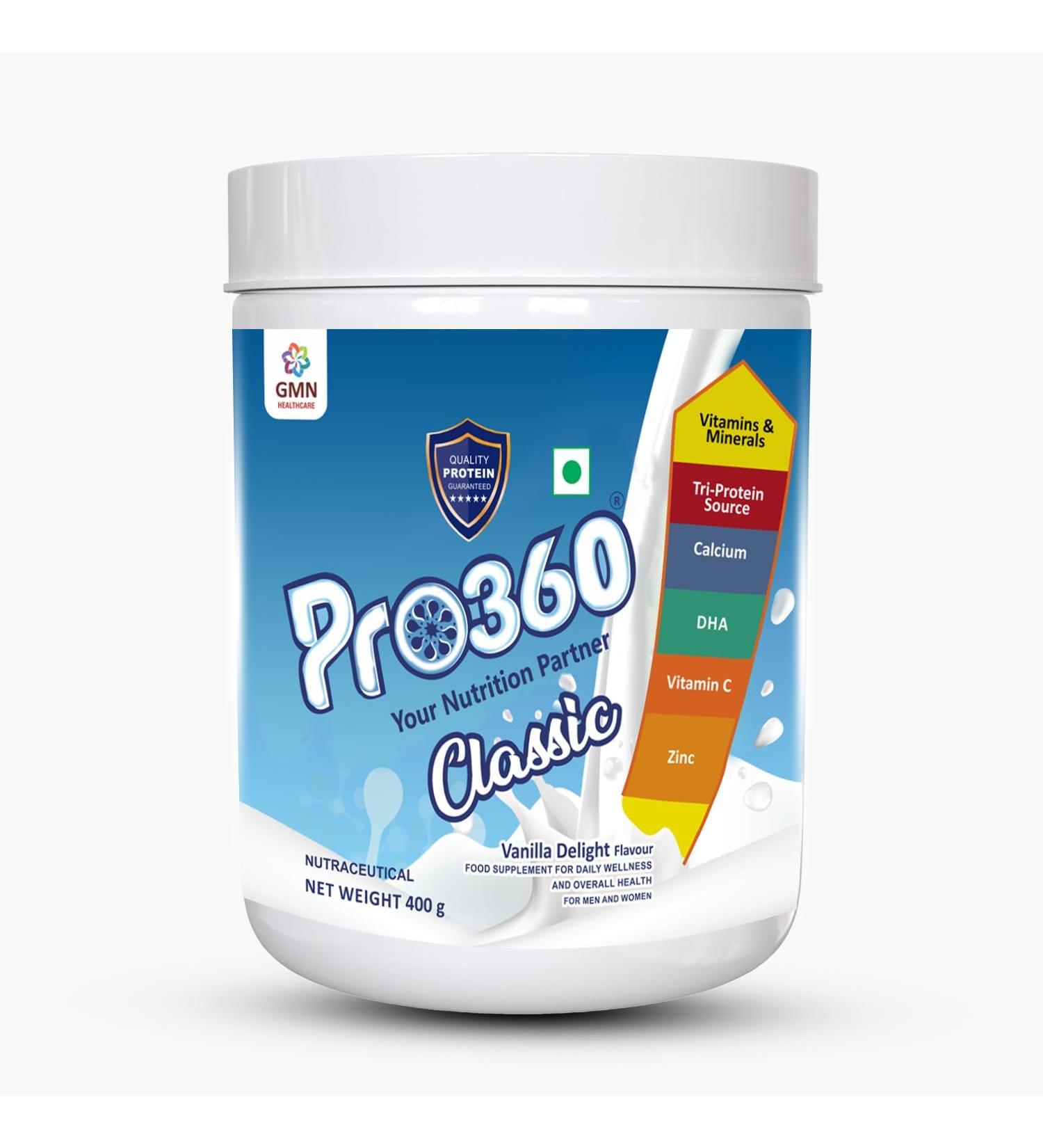 Classic Daily Wellness Protein Supplement Family Nutrition Powder for Men and Women - 400G (Vanilla Delight)