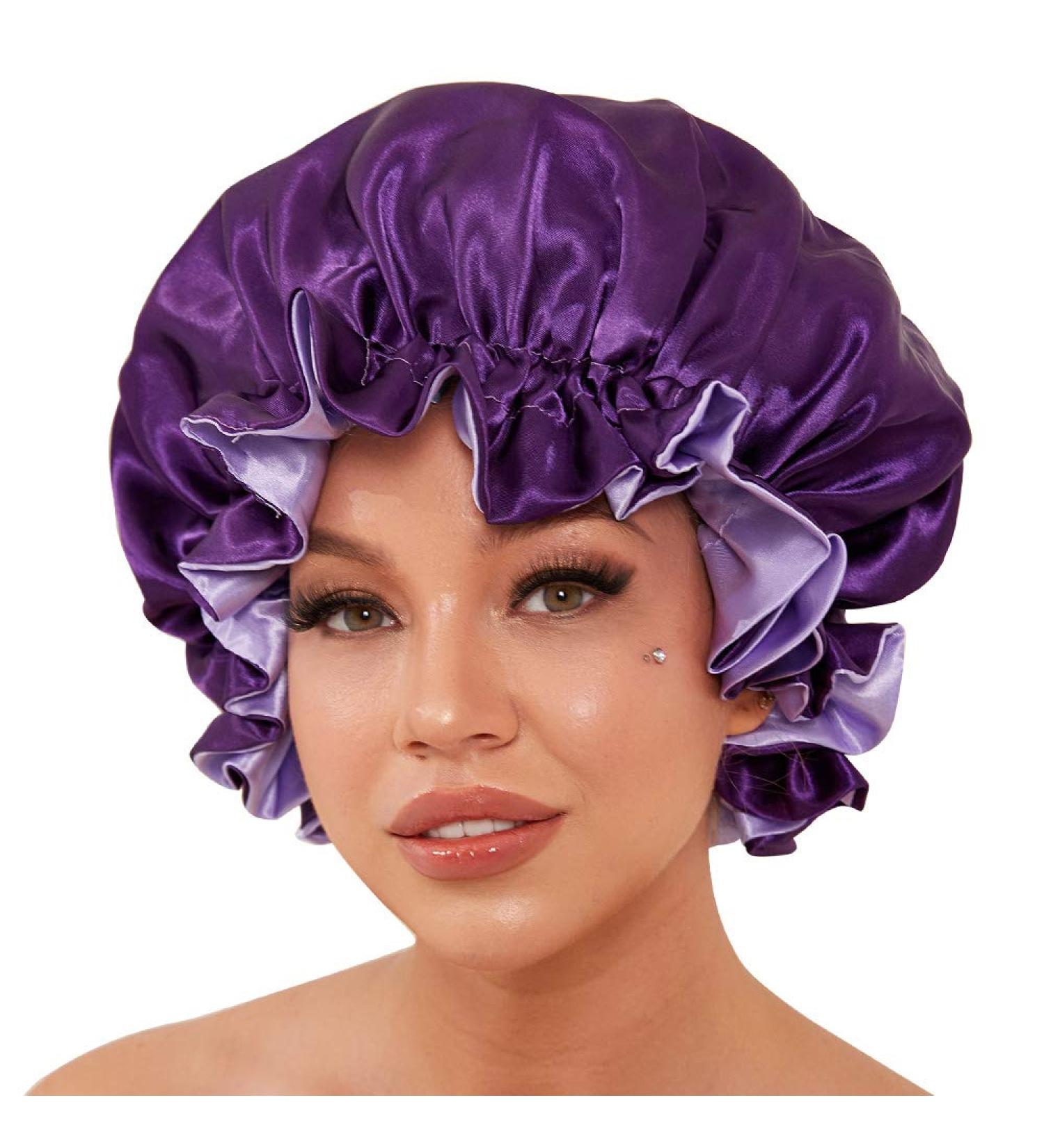 Dark Violet Silk Hood for Curly Hair | XL Satin Bonnet for Natural Hair - Perfect Sleep Cap for Black Women - Buy Online on GoSupps.com