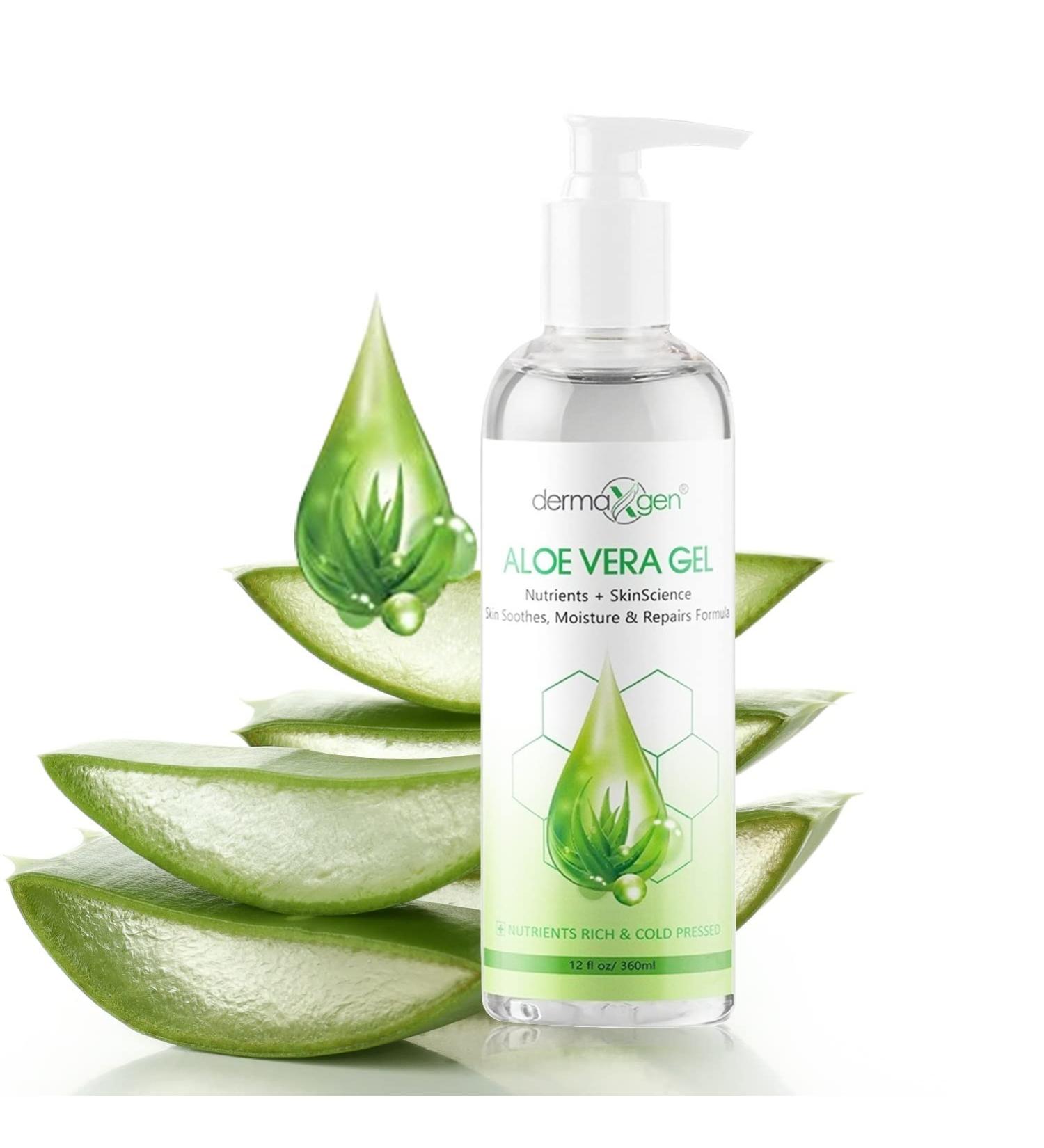 DERMAXGEN Organic Aloe Vera Gel with Witch Hazel, Vitamin C, and E - 12 Fl Oz - Moisturizing, Soothing, Repairing Formula - Buy Online on GoSupps.com
