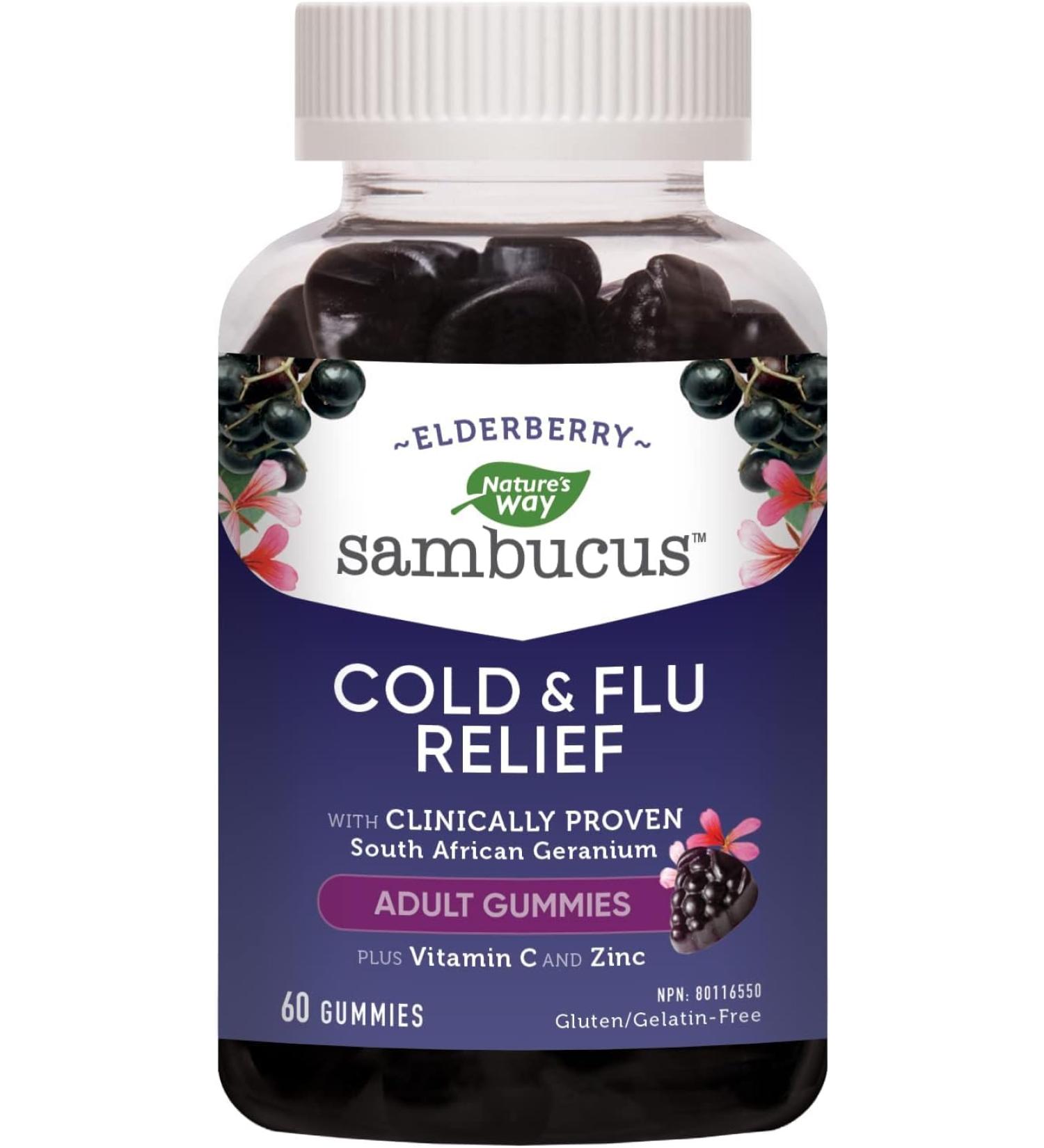 Nature's Way Sambucus Cold and Flu Relief Original Elderberry Gummies Used in Herbal Medicine to Help Relieve Symptoms (Cough Runny Nose and Sore Throat) in Adults 60 Gummies 60 count (Pack of 1) Medicine - Buy Online on GoSupps.com