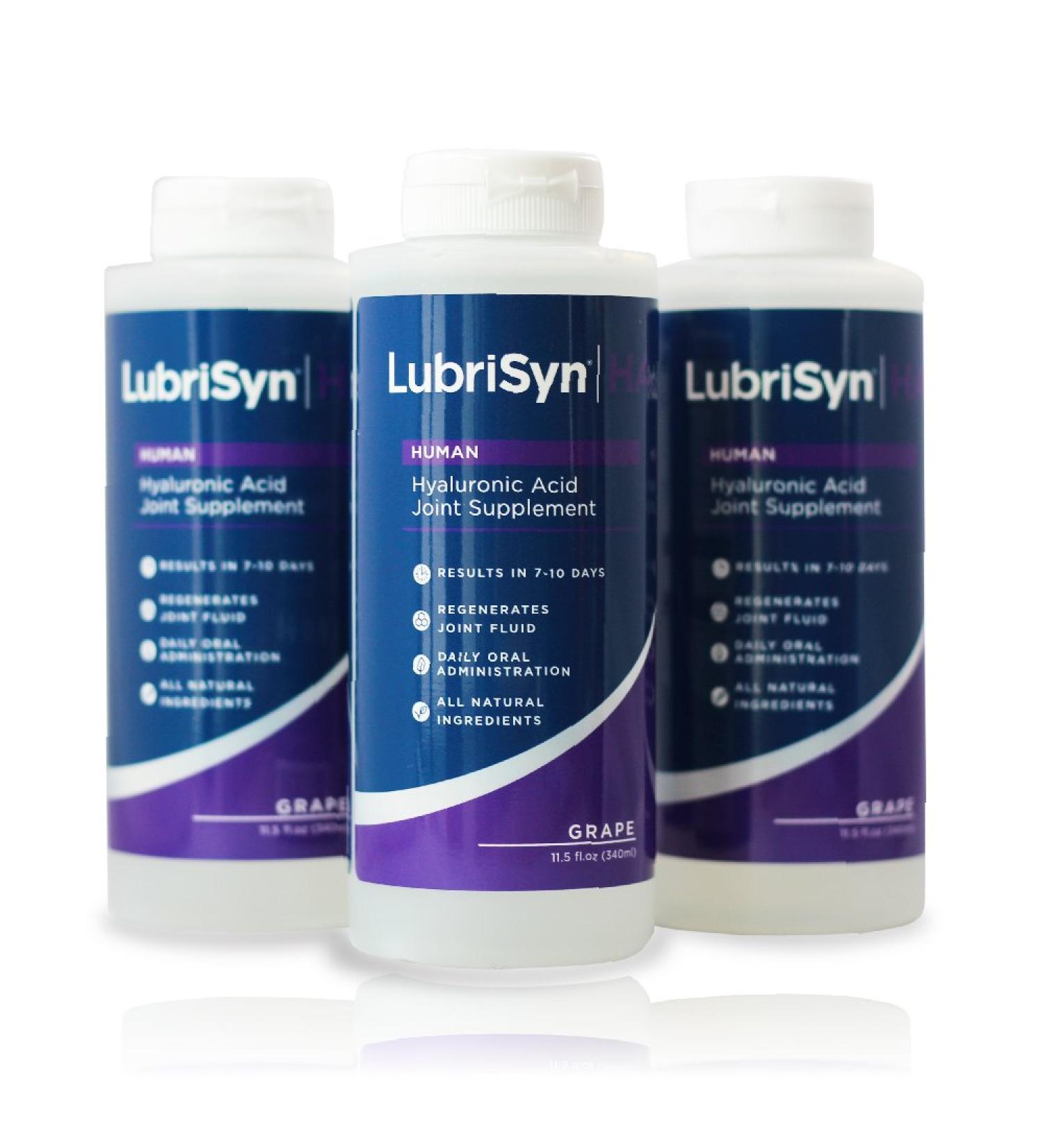 LubriSynHA Grape 3 x 11.5oz - All-Natural Hyaluronic Acid Joint Supplement for Women & Men - Made in USA - Vegan Friendly - Buy Online on GoSupps.com