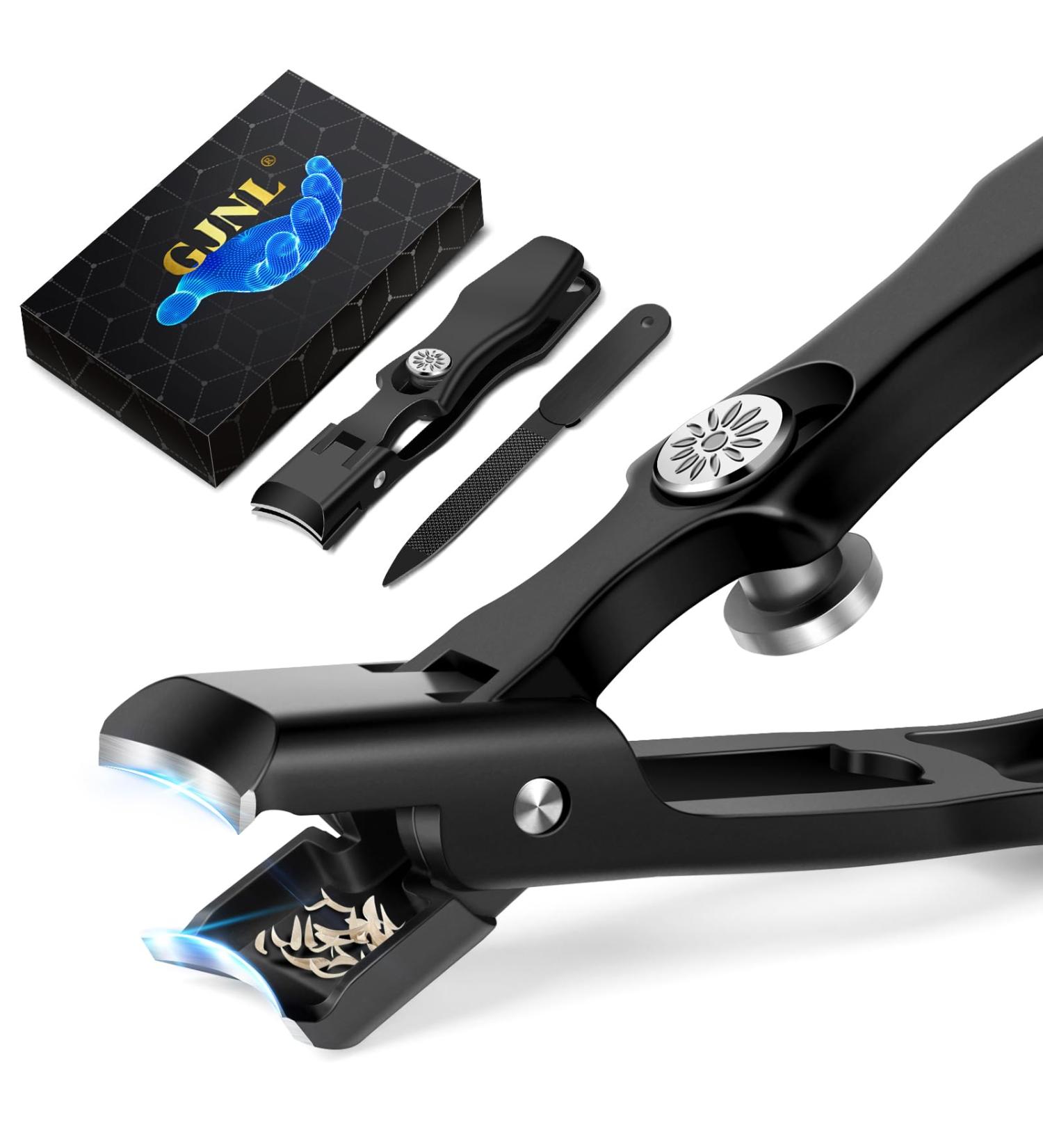 Senior-Friendly Wide Open Toe Nail Clippers for Thick Nails - Heavy Duty Design with Catcher & Nail File - Black No Splash Clippers for Men and Women - Buy Online on GoSupps.com