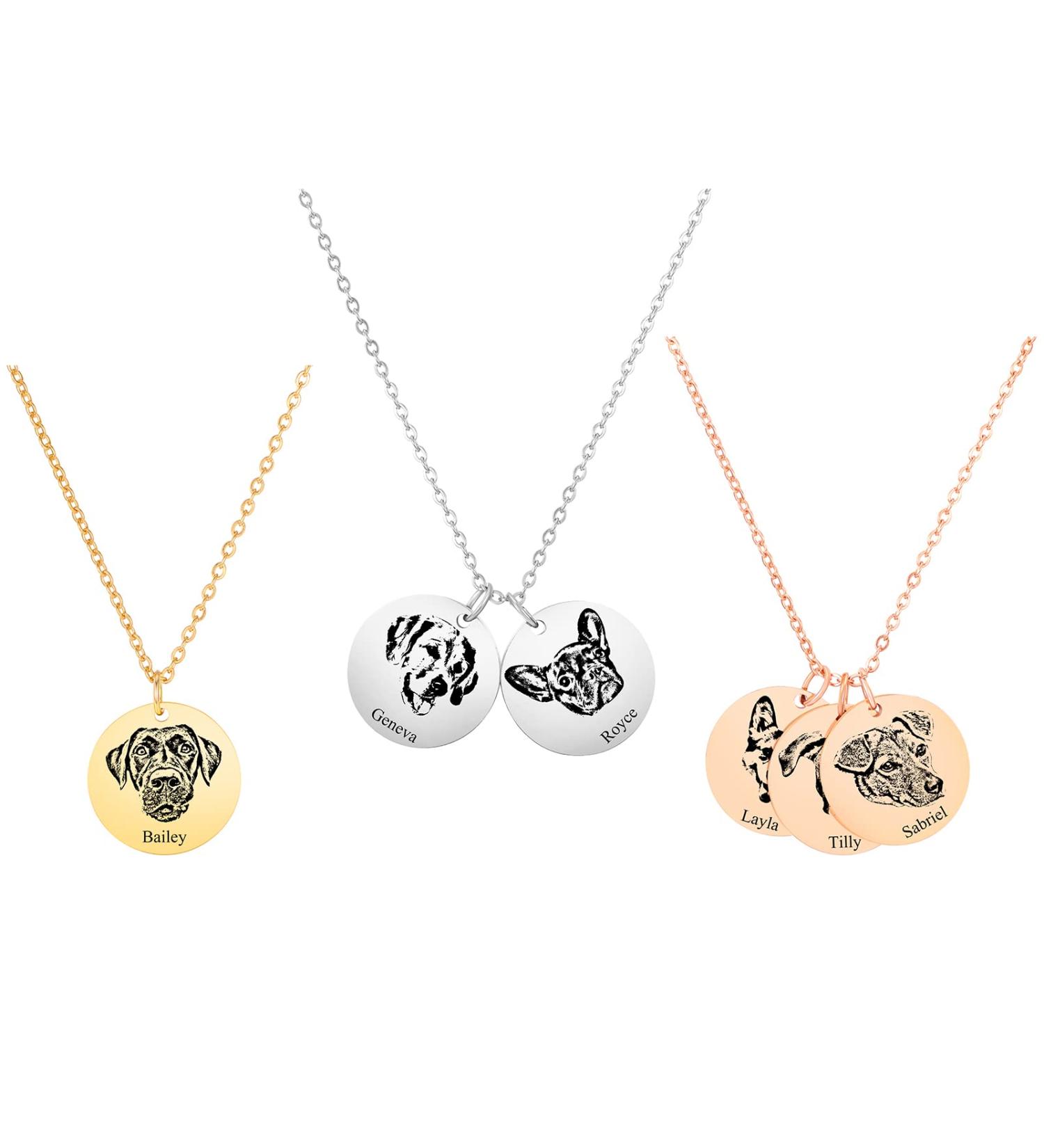 Customized Pet Portrait Necklace Personalized Pet Memorial Jewelry Gift Pet Photo Paw Name Engraved Necklace Unique Custom Dog Cat Animal Necklace for Animal Lover Remembering Beloved (1 Sliver) 1 Sliver - Buy Online on GoSupps.com