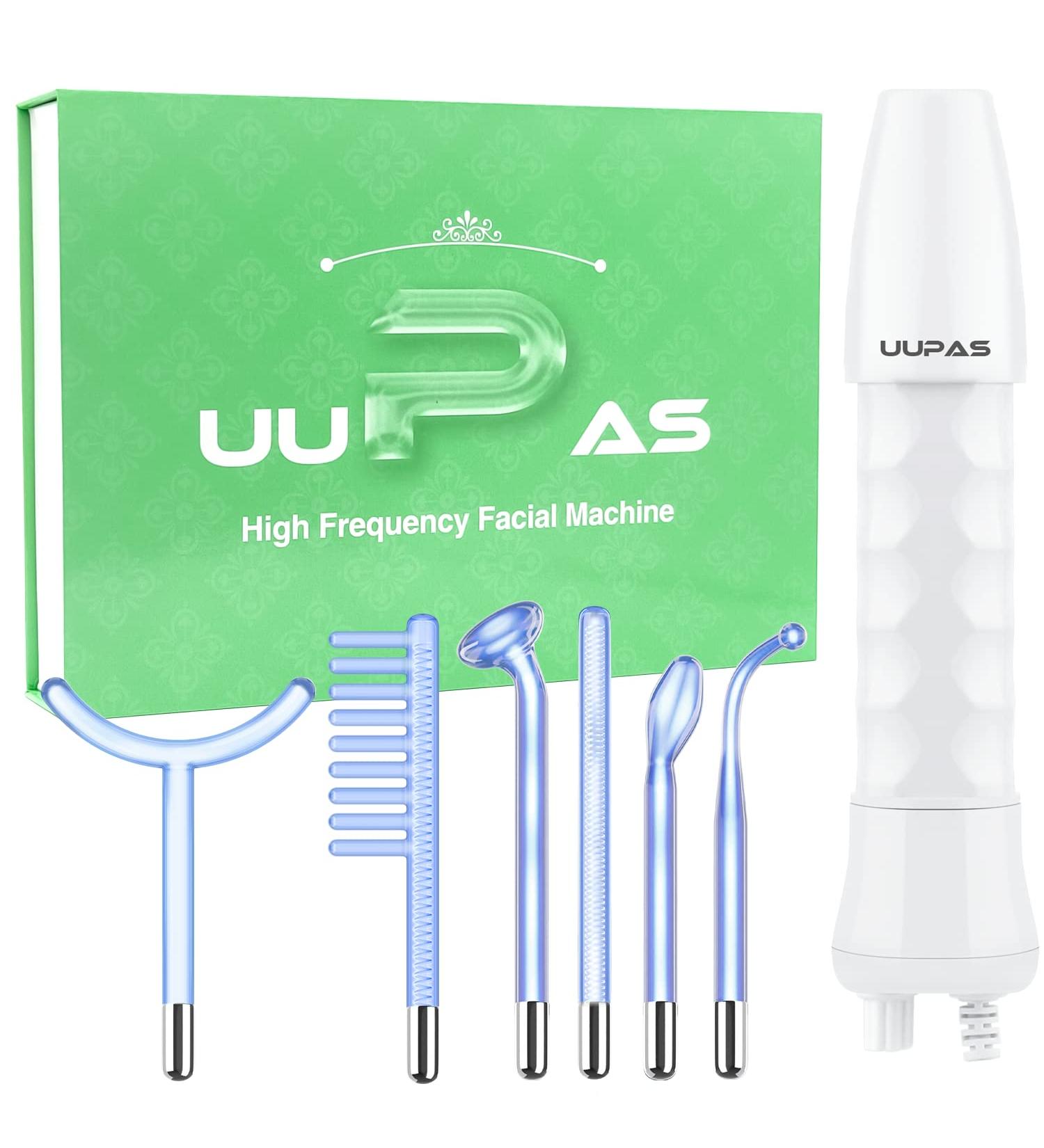 UUPAS 6 in 1 Portable High Frequency Facial Wand with 6 Blue Glass Tubes - Facial Skin Machine for Face, Eyes, and Body - Buy Online on GoSupps.com