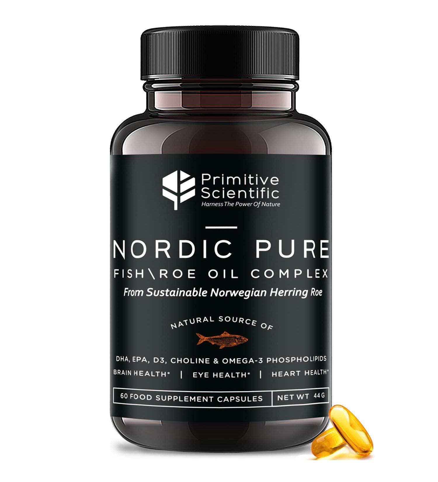 Primitive Scientific Nordic Pure Oil Complex (60 Fish Oil Capsules) for Brain, Immunity & Vision - Heart Supplement w/EPA, DHA, Vitamin D3, Choline - Omega 3 Supplements - Buy Online on GoSupps.com