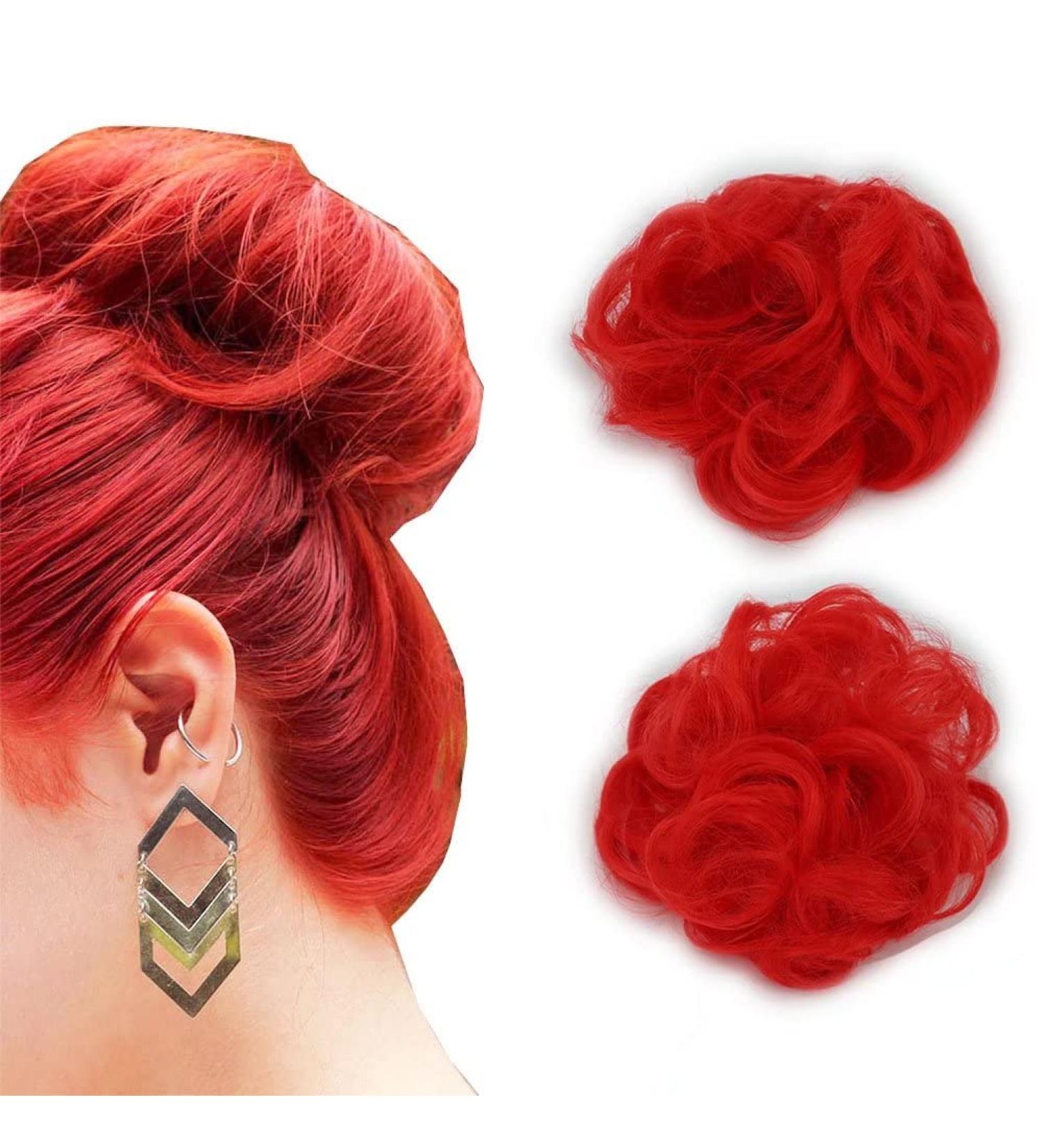 iLUU Women's Red Color Scrunchy Updo Wavy Hair Bun Messy Elastic Chignons Synthetic Hairpiece Wig Curly Hair Extension Scrunchies for Women Girl Lady (#113 Bright Red 2pcs/pack) #113-red - Buy Online on GoSupps.com