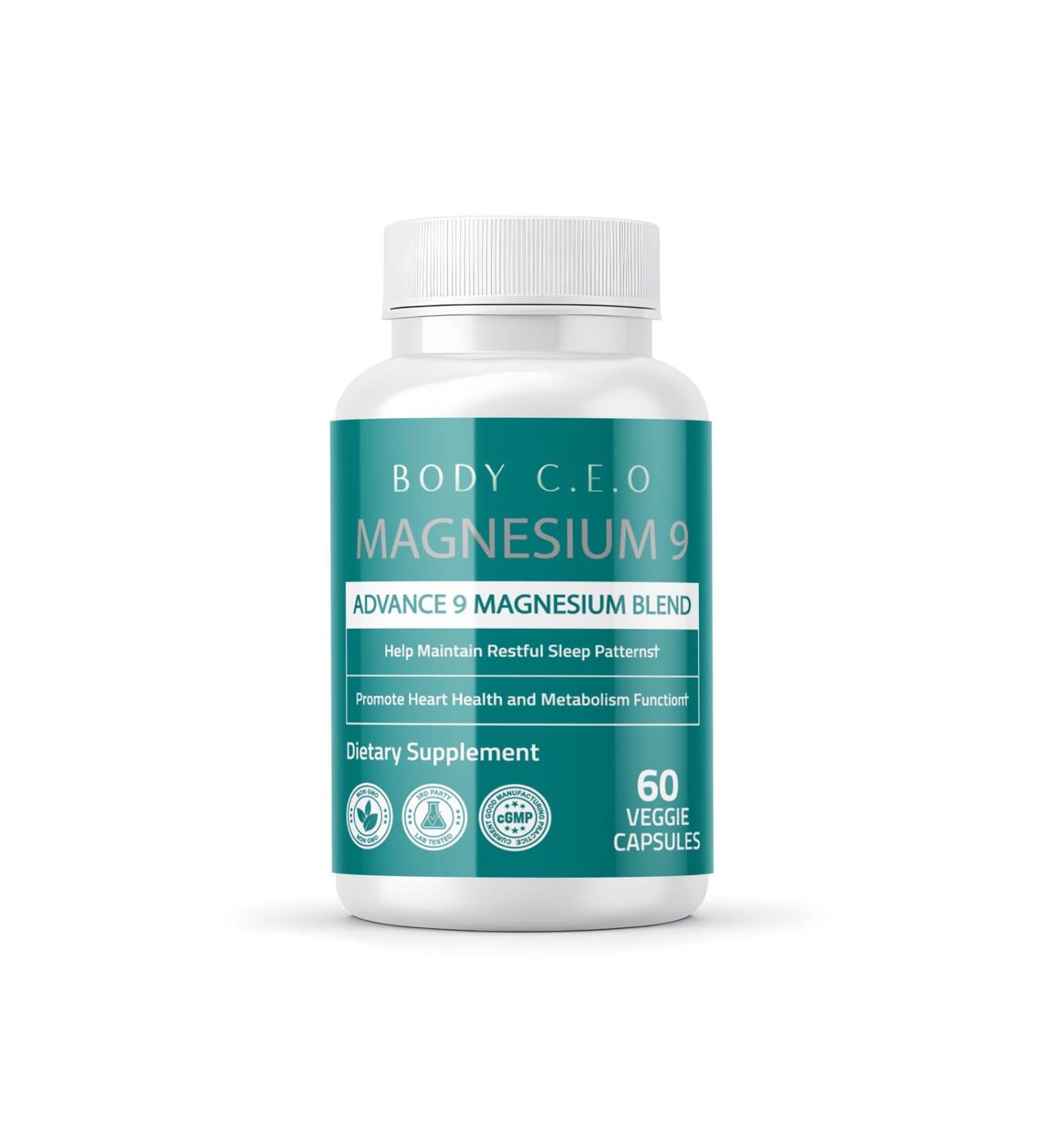 Body C.E.O. Magnesium 9 - Full-Spectrum Blend with Malate, Citrate, Glycinate, Taurate, Orotate & More - Supports Healthy Sleep, Calm, Muscle Relaxation & Focus - 60 Veggie Capsules - Buy Online on GoSupps.com