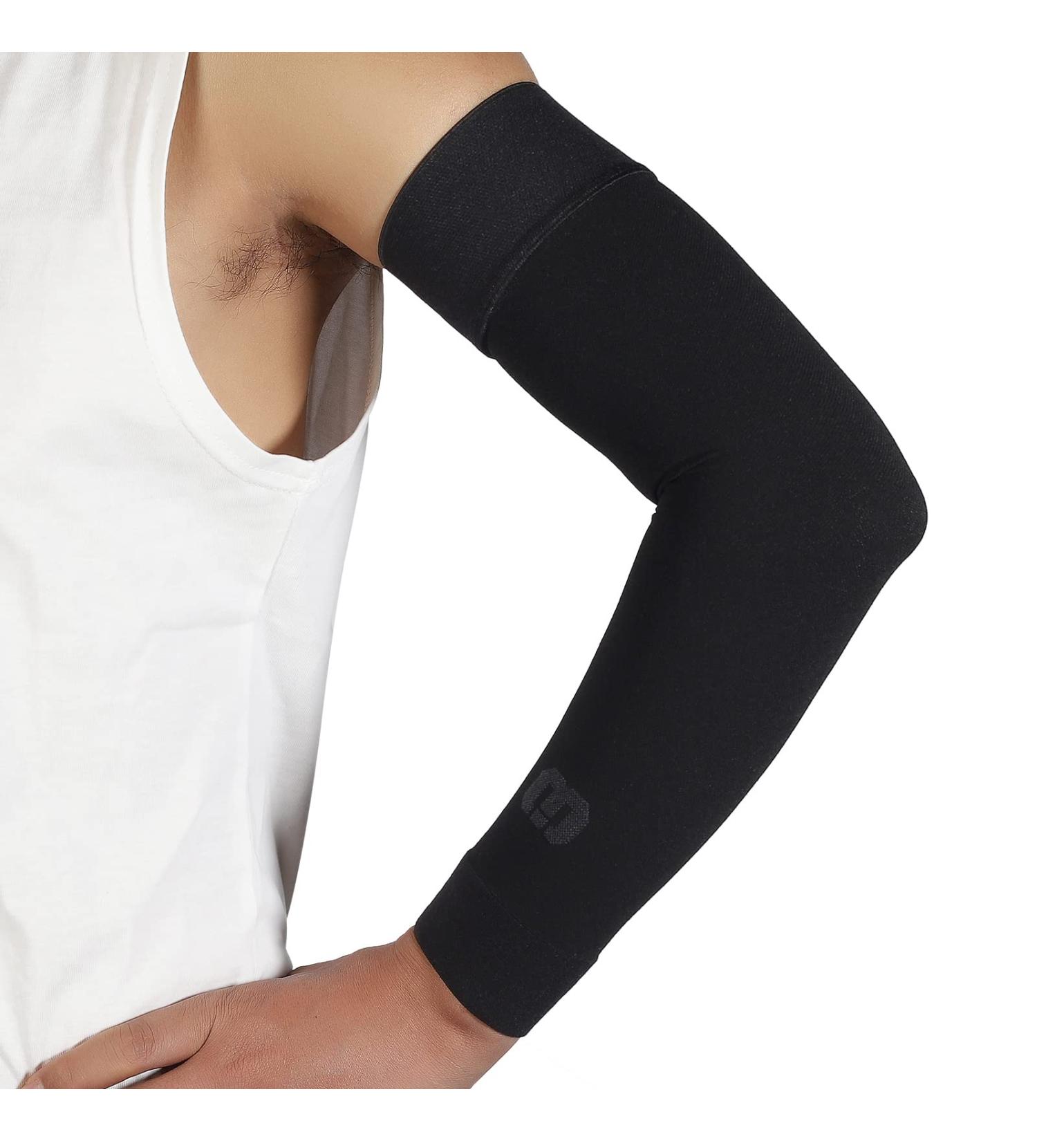 MGANG Lymphedema Compression Arm Sleeve | 15-20 mmHg Full Arm Support | Post Surgery Recovery | Silicone Band | Black | Large - Buy Online on GoSupps.com