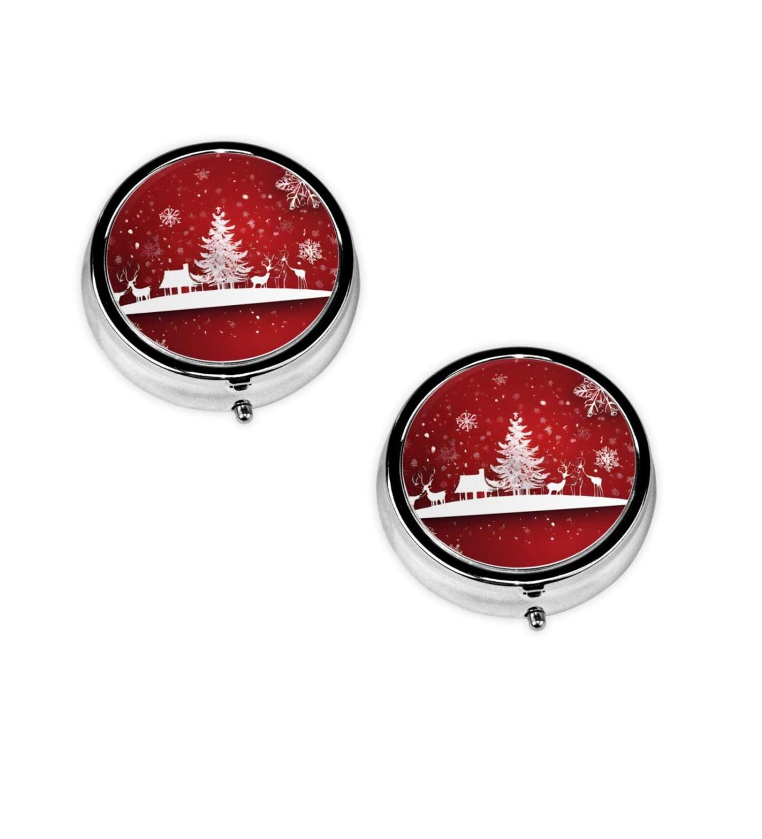 Happy New Year Mini Round Pill Box | 3 Compartment Portable Pill Organizer for Travel Home & Office - Buy Online on GoSupps.com