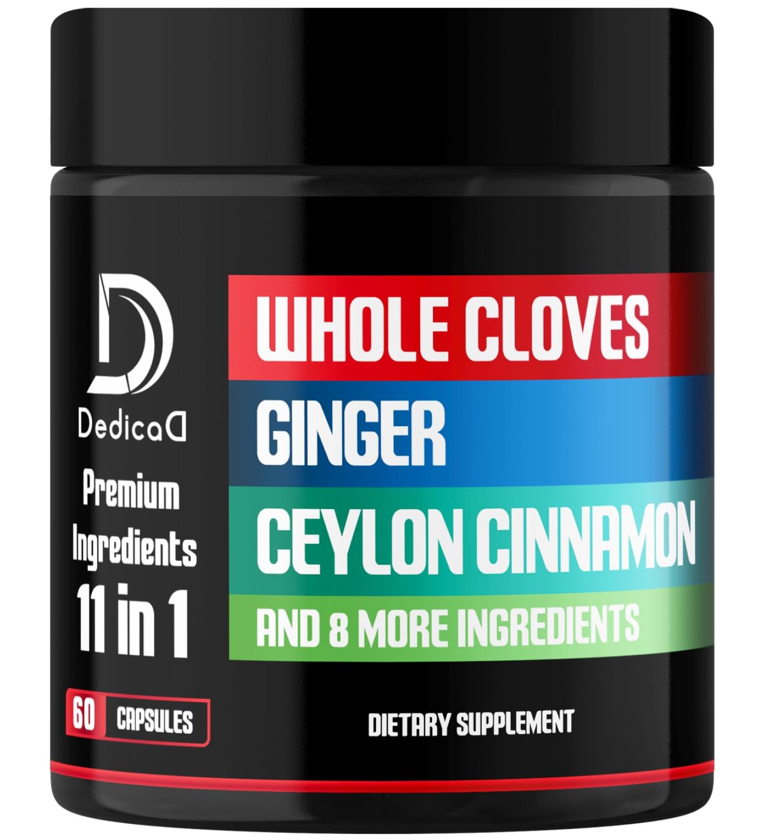 DEDICAD 11in1 Cloves Supplement with Ginger, Ceylon Cinnamon and 8 Other More - Digestive, Immune System, Mood Support - 60 Capsules - 30 Days Supply - Buy Online on GoSupps.com