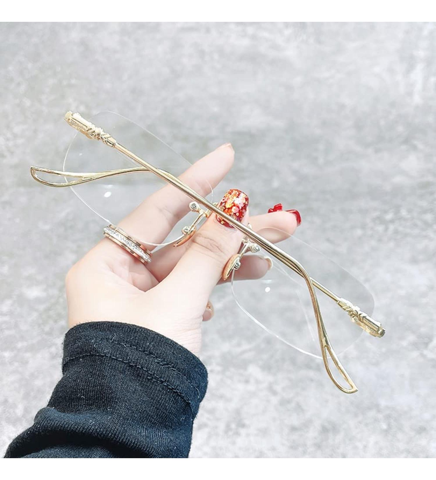 Dibako +1.50 Gold Metal Frameless Reading Glasses | Anti-Blue Light Unisex Vintage Design - Stylish Synthetic Resin Lenses - Buy Online on GoSupps.com