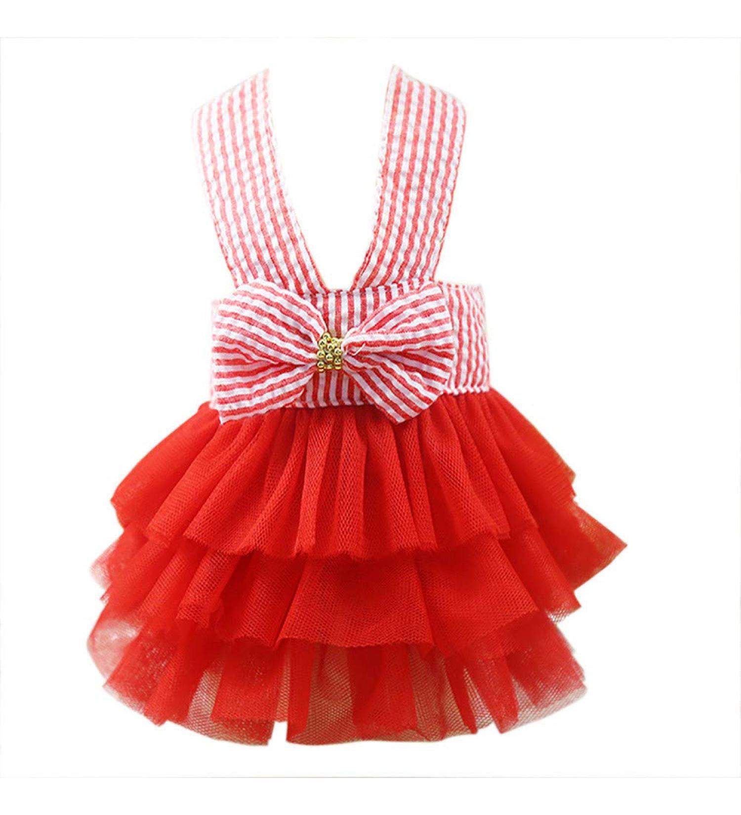 Tonsee Dog Tutu Dress with Bowknot - Striped Lace Princess Clothing for Small Dogs - Size S - Buy Online on GoSupps.com