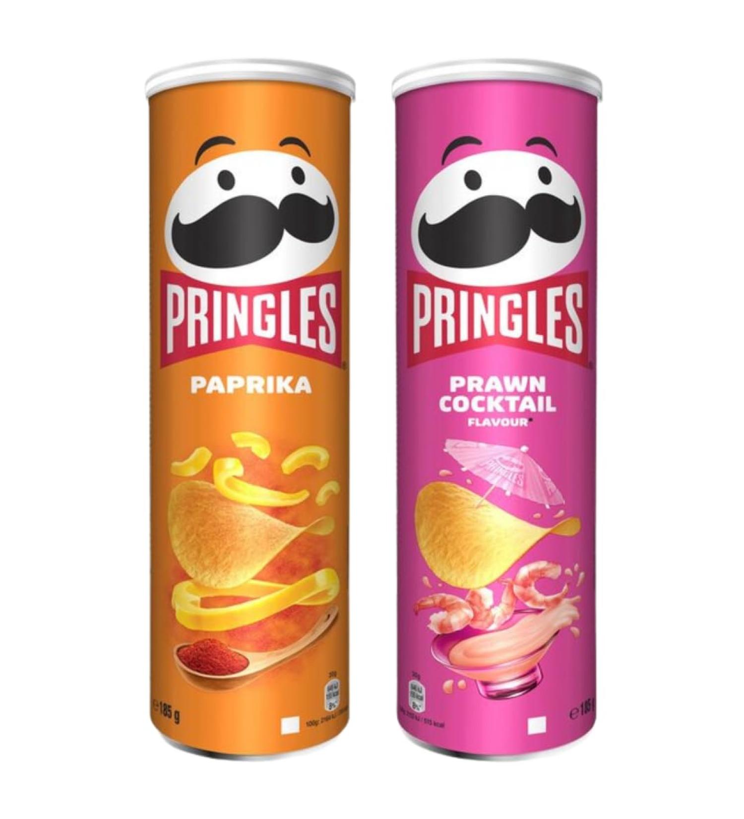 Pringles Paprika Sharing Crisps 185g with Prawn Cocktail Sharing Crisps 185g (2 Pack Mixed Bundle) - Buy Online on GoSupps.com