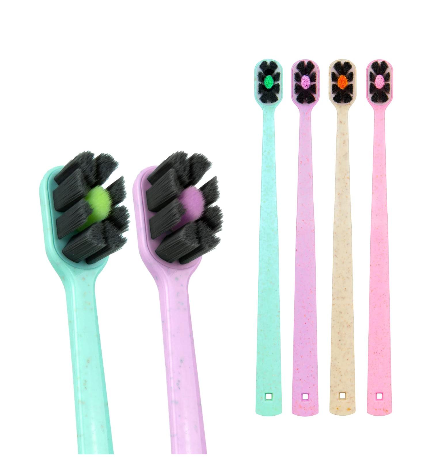 Lindo EcoCare Polishing Toothbrush - Charcoal Infused Bristles, Biodegradable Handle - Pack of 4 - Buy Online on GoSupps.com
