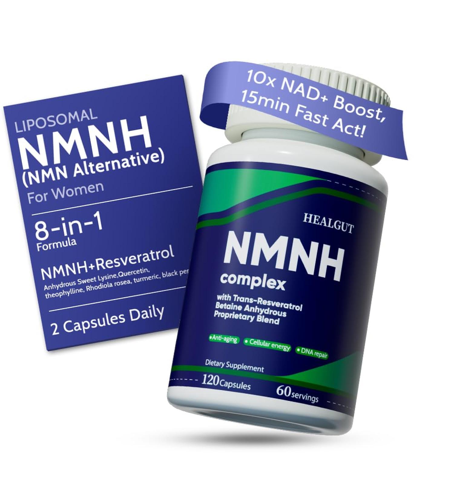 HEALGUT High-Purity NMN Supplement Alternative for Women: Liposomal NMNH + Trans-Resveratrol + TMG | Boosts NAD+ Levels Cellular Regeneration & Radiant Skin - 60-Day Anti-Aging Formula - Buy Online on GoSupps.com