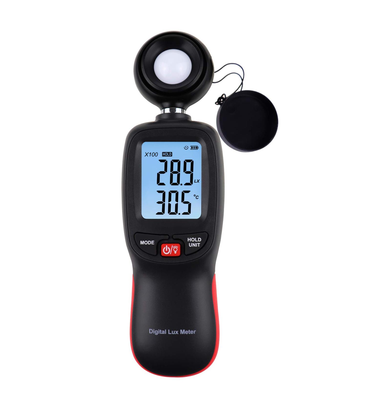 Digital Light Meter with Data Record, Backlight, Lux & Temperature Meter - 0-200,000 Lux/FC Measurement Range - MAX/MIN/Hold Function - Buy Online on GoSupps.com