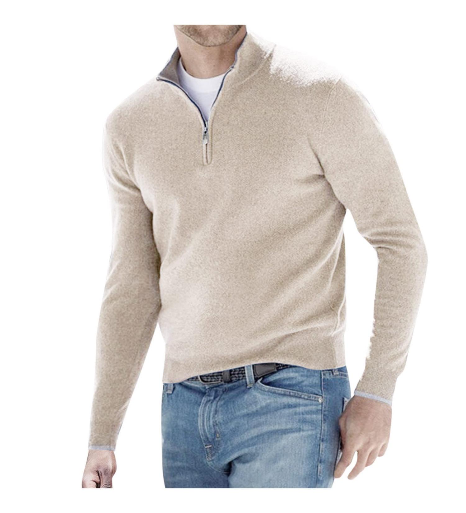 Ganfancp Men's Khaki Quarter Zip Sweater - Cozy Knitted Wool Fleece Pullover for Winter - Merry Christmas Design - Size 68 Medium - Buy Online on GoSupps.com