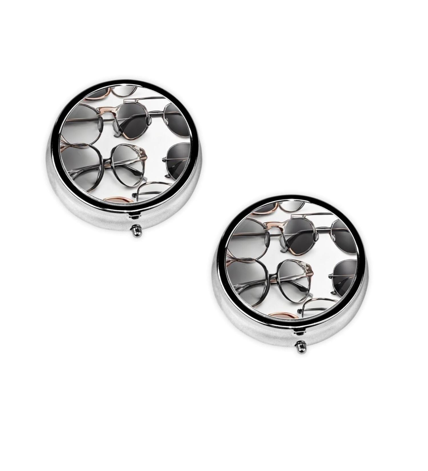 Cute Mini Round Pill Box with Glasses Print | 3 Compartment Travel Pill Organizer | Portable Medicine Case for Home & Office - Buy Online on GoSupps.com