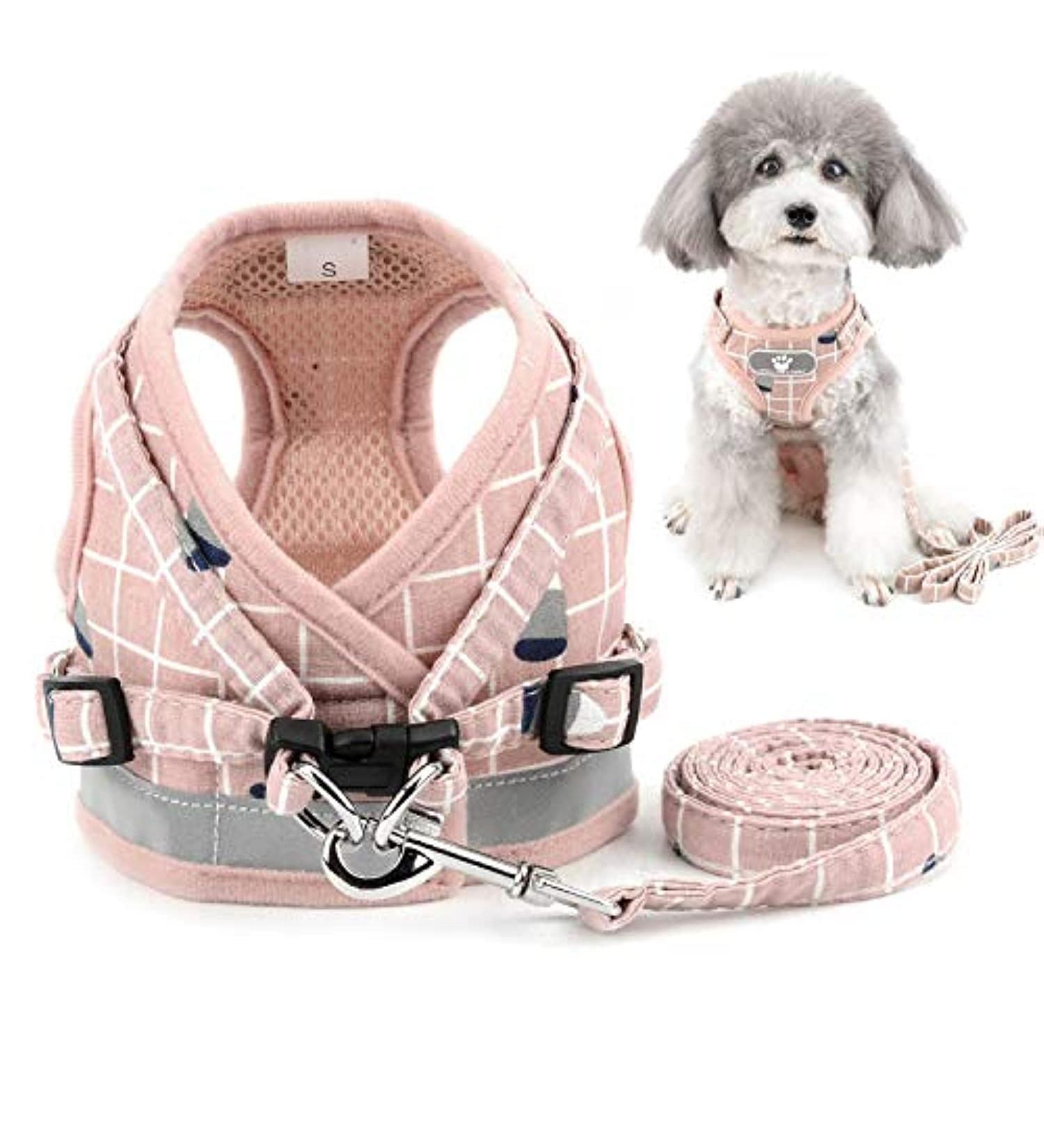 Zunea Small Dog Harness & Lead Set | Adjustable Reflective Step-in Chihuahua Vest | Escape Proof & Padded Plaid Puppy Jacket | Pink XS (Chest 26cm) - Buy Online on GoSupps.com