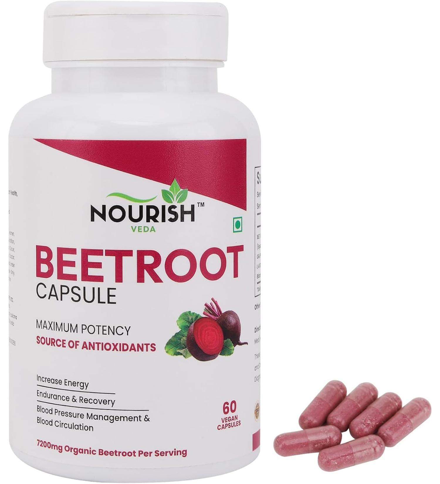Organic Beet Root Capsules 60 Capsules 7200mg | 30-Day Supply | Beetroot Powder Supplement for Natural Energy Vegan Non-GMO - Buy Online on GoSupps.com