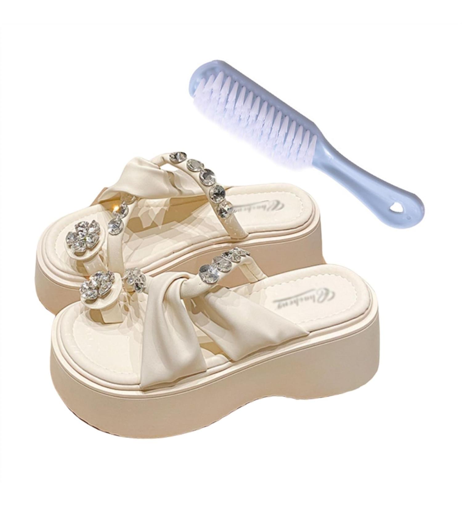 Women Bunion Corrector Sandals - Rhinestone Clip Toe Ring Orthotic Platform for Plantar Fasciitis Comfortable Split-Toe Size 7 Beige - Buy Online on GoSupps.com