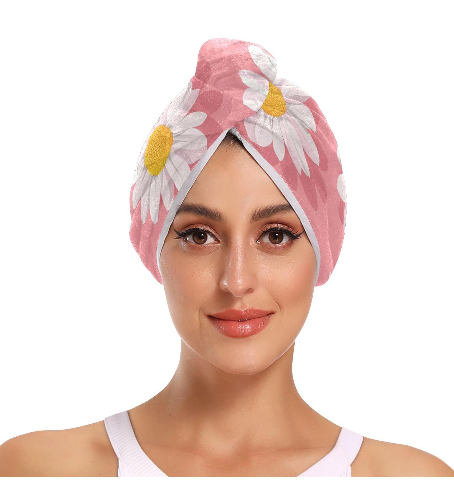 Pink Daisy Hair Towel 2 Pack | Super Absorbent Quick Dry Hair Turbans for Women & Girls - Ideal for International Shipping - Buy Online on GoSupps.com