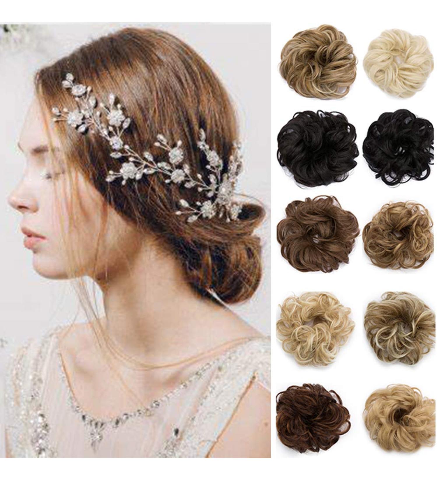 Natural #12H24 Light Brown & Ash Blonde Hair Tie Bun Extensions - Elastic Band Updo Hairpiece for Effortless Style - Buy Online on GoSupps.com