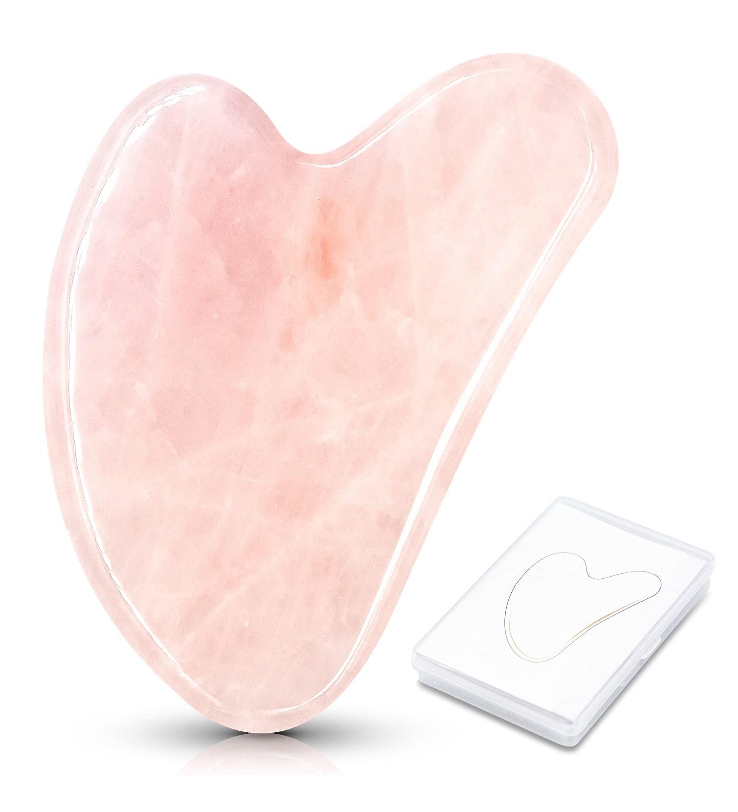 Buy Gua Sha Rose Quartz Massage Tool - Natural Jade Facial Care Scraper Anti-Aging Heart-Shaped Crystal for Spa & Skincare - Buy Online on GoSupps.com