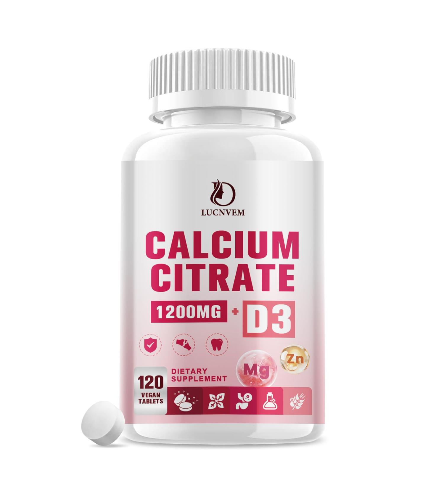 Calcium Citrate 1200 mg with Vitamin D3 Supplement for Women & Men Calcium Magnesium Zinc D3 for Bone Muscle & Teeth Health - 120 Count - 60 Day Vegan Supply 120 Count (Pack of 1) - Buy Online on GoSupps.com