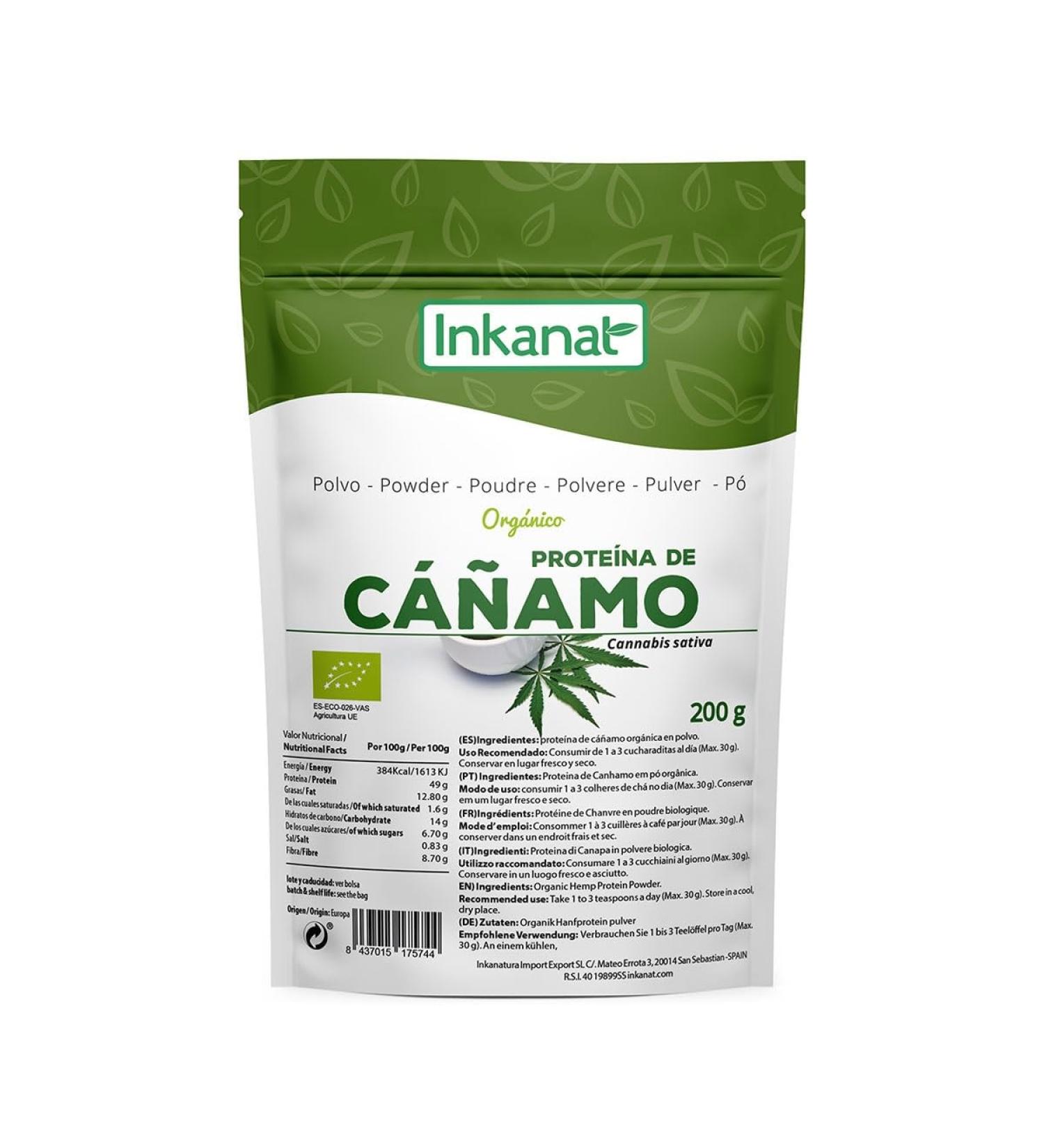 INKANAT Hemp Protein Powder 200g BIO 100 Natural & Vegan Vegetable Protein from Hemp Seed Rich in Fiber Omega 3 & 6 Ideal for Smoothies & Shakes - Buy Online on GoSupps.com