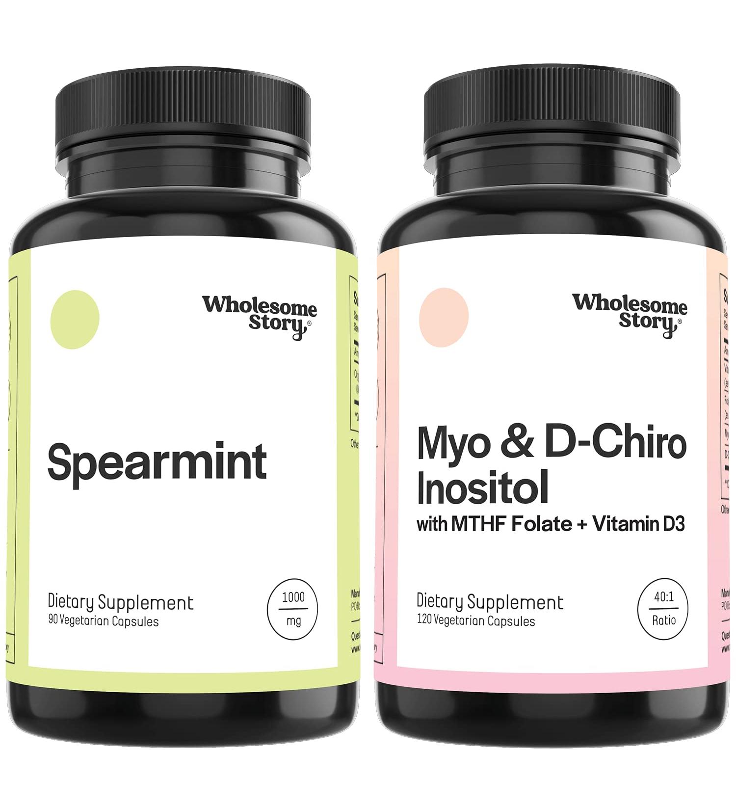 Organic Spearmint Capsules with Myo-Inositol, D-Chiro Inositol, MTHF Folate & Vitamin D - Hormone Balance Support | 30 Day Supply - Buy Online on GoSupps.com