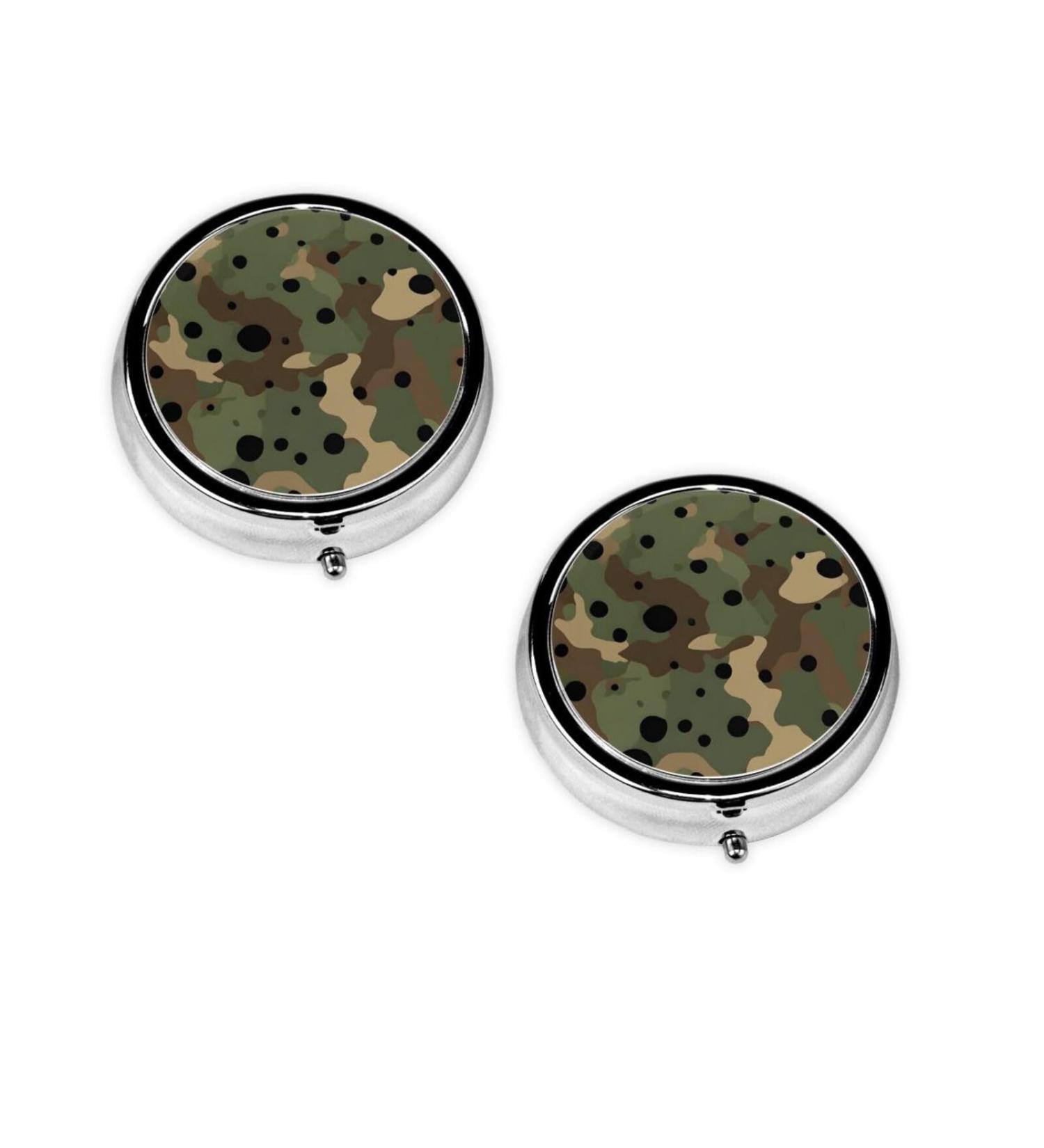 Camouflage Round Pill Box - 3 Compartment Travel Organizer for Vitamins & Medications | Portable Mini Decorative Pill Case - Buy Online on GoSupps.com