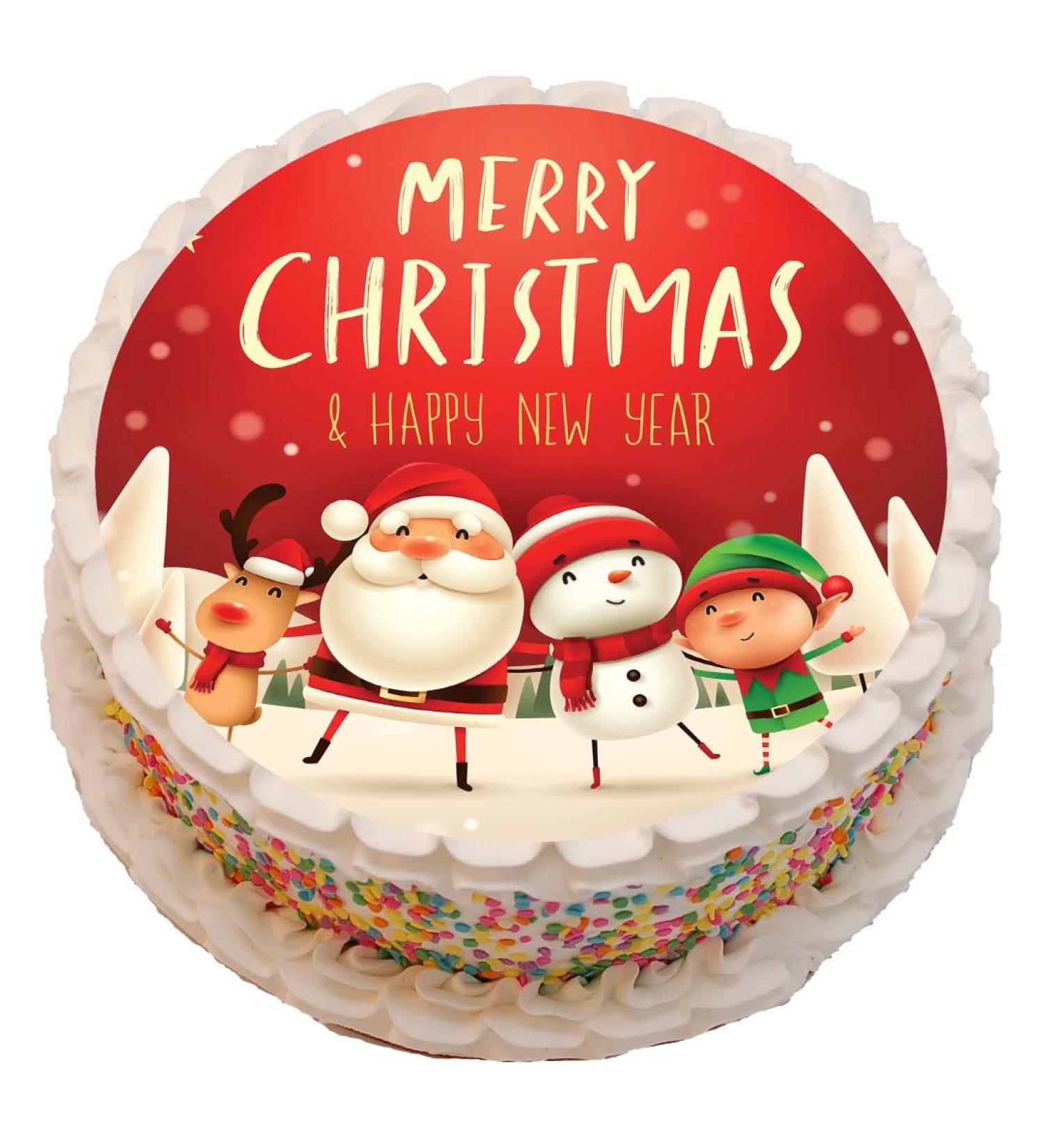 Christmas Theme PRECUT Cake Topper 8 Inch Round Edible Icing Sheet Birthday Decoration #5
