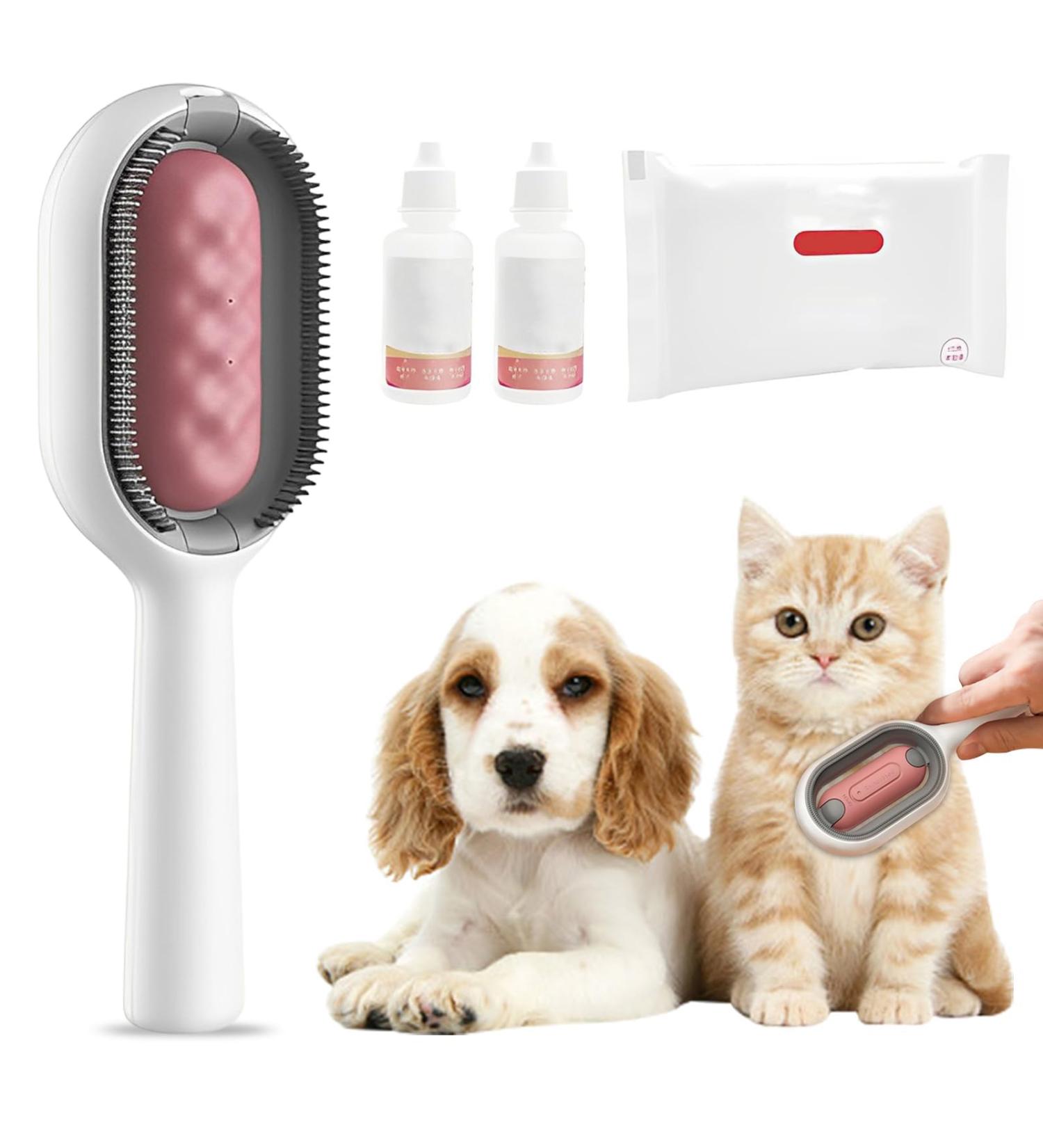 4-in-1 Universal Pet Knot Remover & Self-Cleaning Cat Brush | Animal Hair Cleaning Brush with Water Tank & Wet Wipes | Multifunctional Pet Care Solution - Buy Online on GoSupps.com