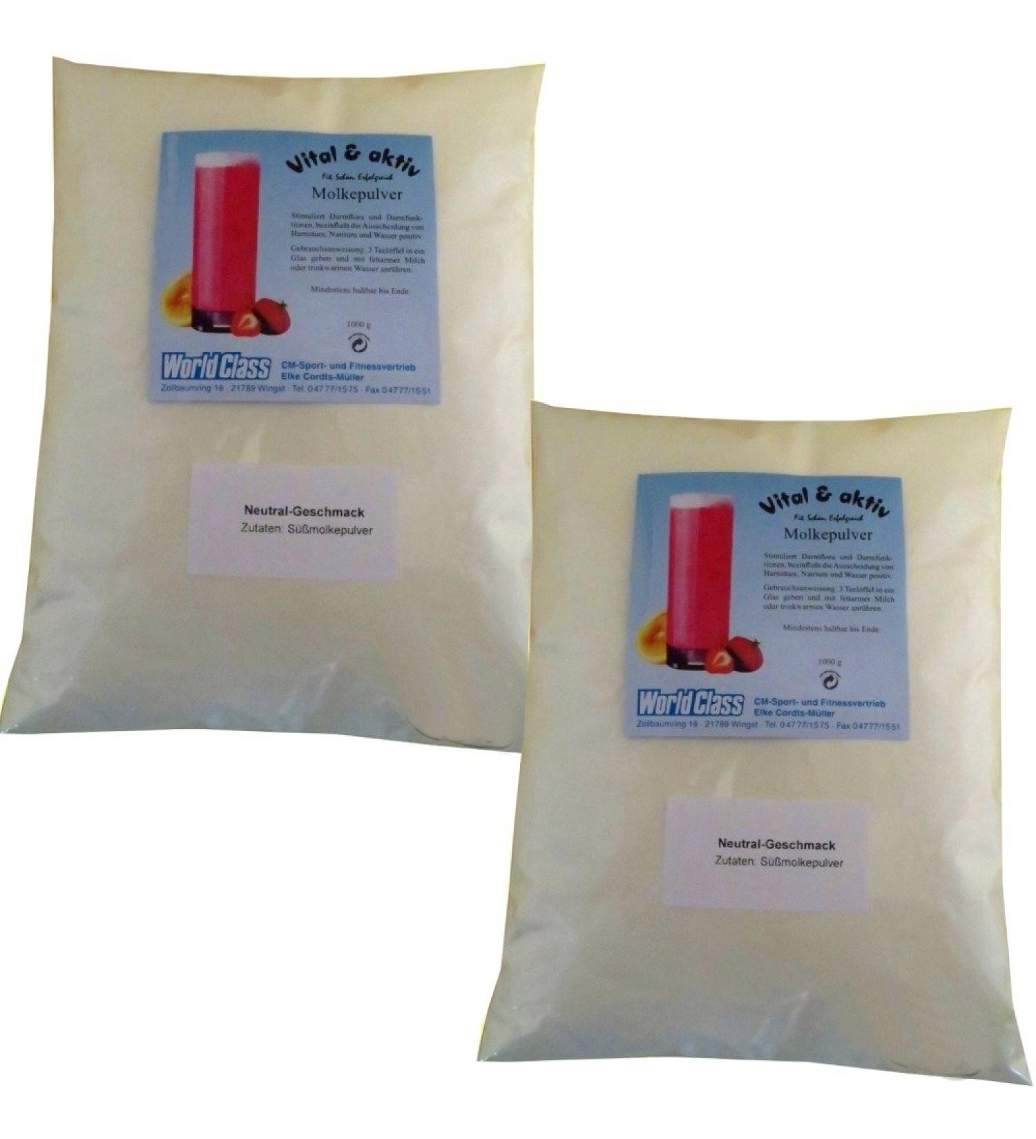 Molke nature/neutral 2 kg whey powder wellness drink protein fasting cure bathing additive sweet molk protein shake bananas/strawberries 1 kg (2 Pack)