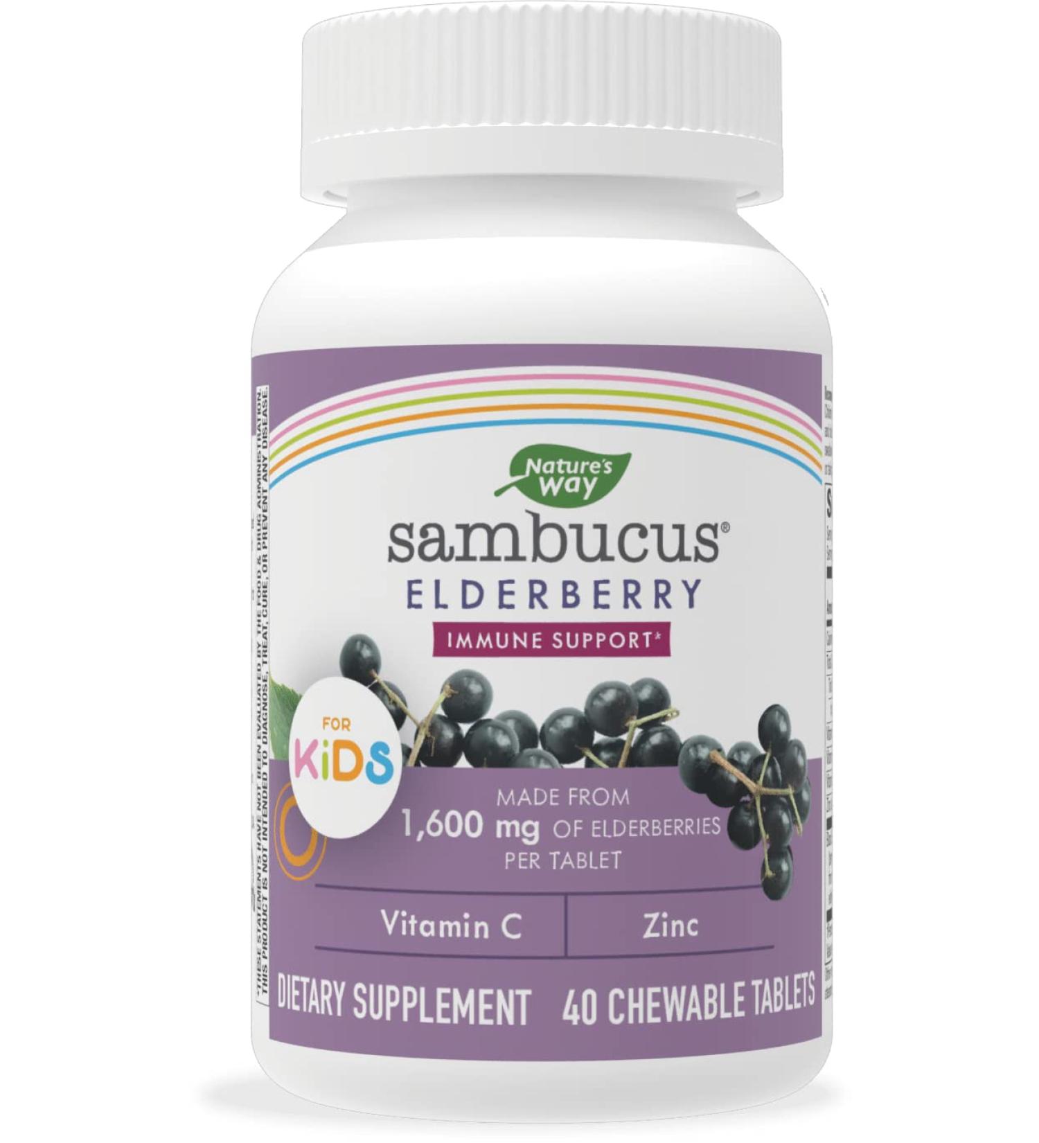 Nature's Way Sambucus for Kids - Standardized Elderberry Chewable Tablets (40 Count) - Buy Online on GoSupps.com
