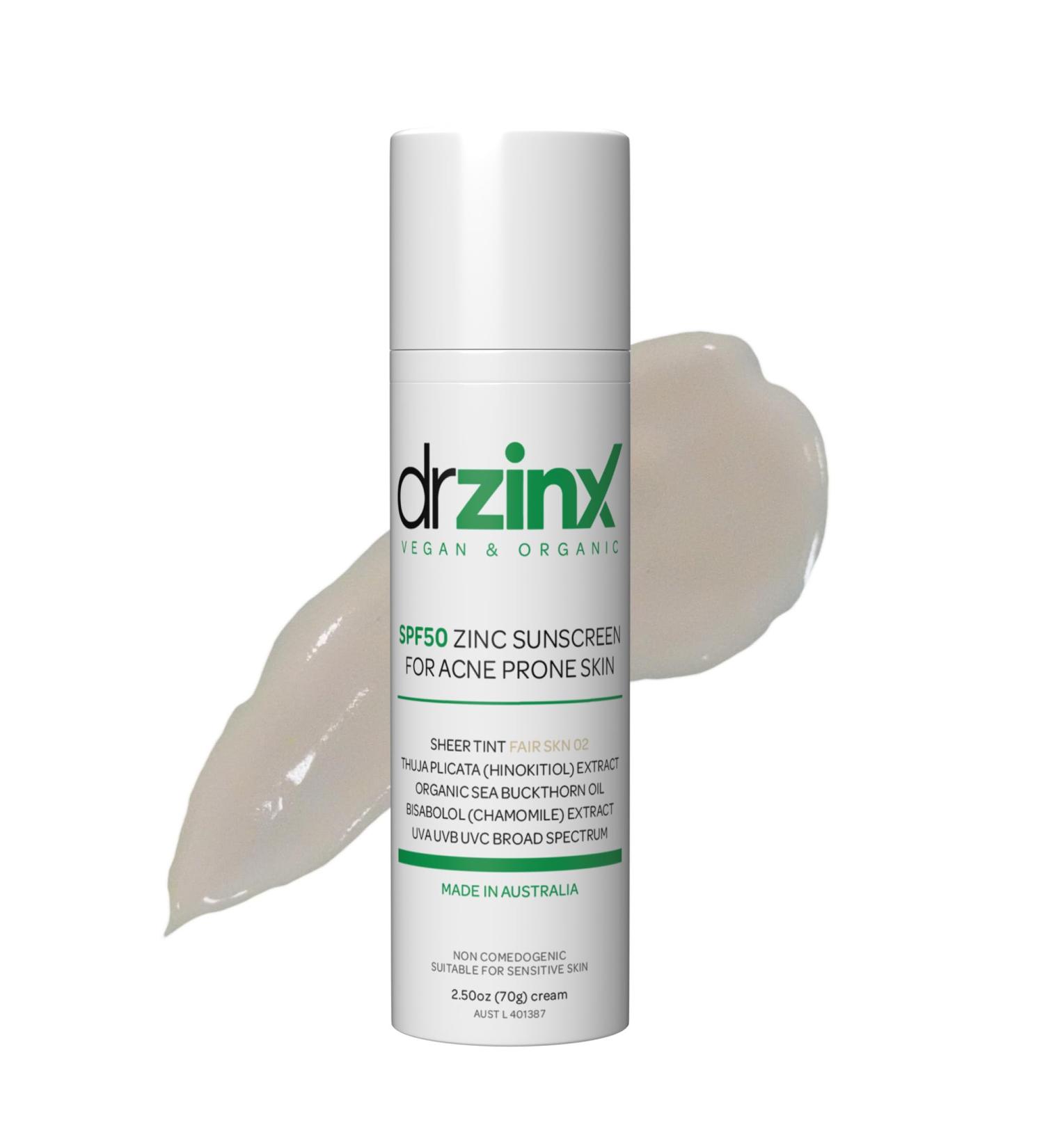 Dr ZinX Organic Sunscreen for Acne Prone Skin | Fair Tint | Zinc + Hinokitiol - International Shipping Available - Buy Online on GoSupps.com