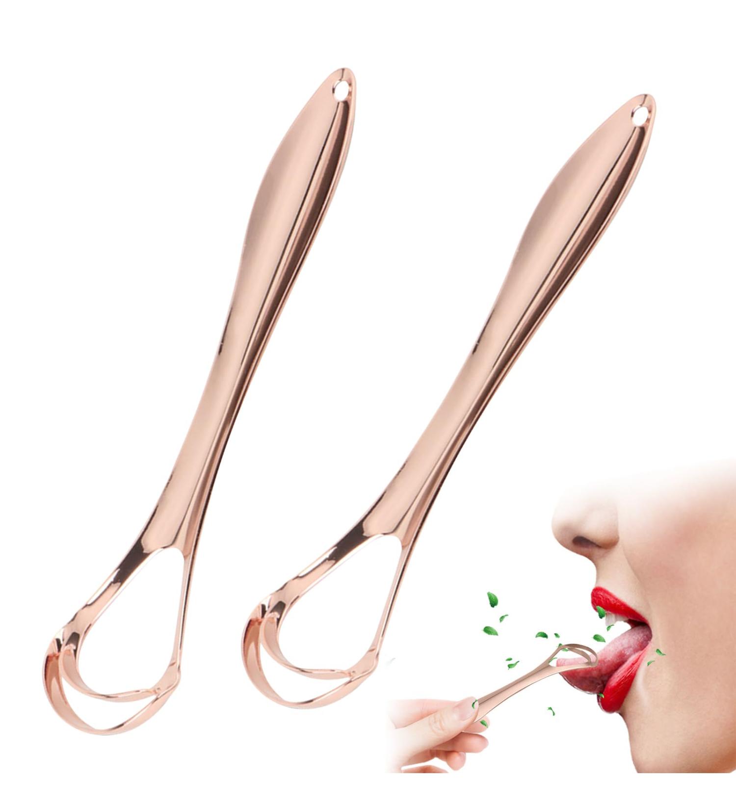 Stainless Steel Tongue Scrapers - 2 Pack Metal Cleaners for Fresh Breath | Rose Gold Tongue Cleaner for Adults & Kids - Buy Online on GoSupps.com